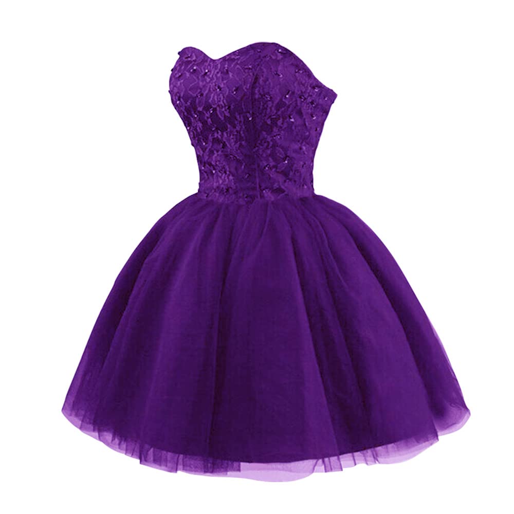 Strapless Homecoming Dresses 2024 | Short Lace Tulle A-Line Prom & Quinceanera Dresses for Juniors | Cocktail Party & Formal Occasion Wear