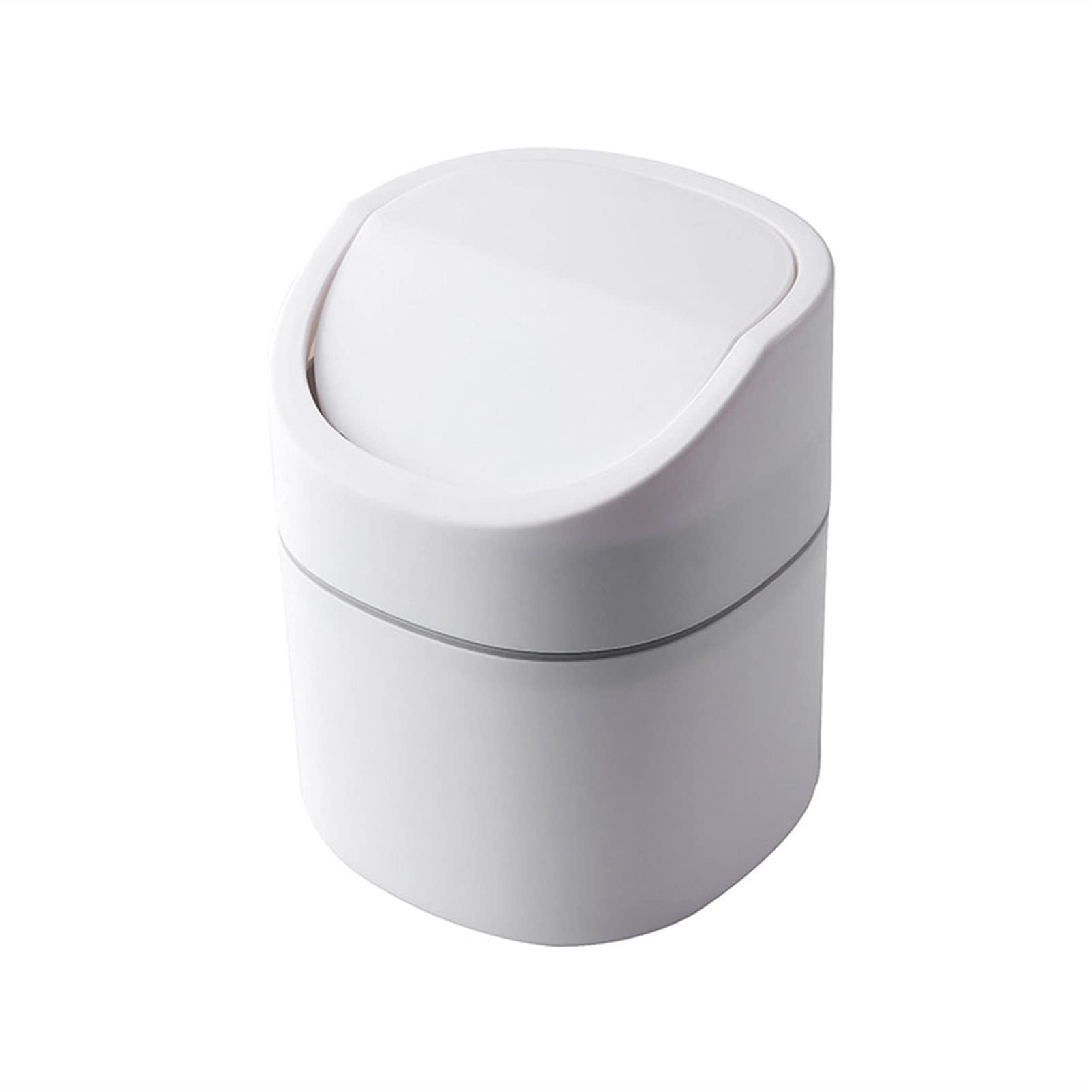 NFEGSIYA Small Waste Bin - Mini Desktop Trash Can for Home & Office, Plastic Garbage Bin with Shake Cover (White) - Perfect for Desk, Bathroom, Kitchen, and Car Organization