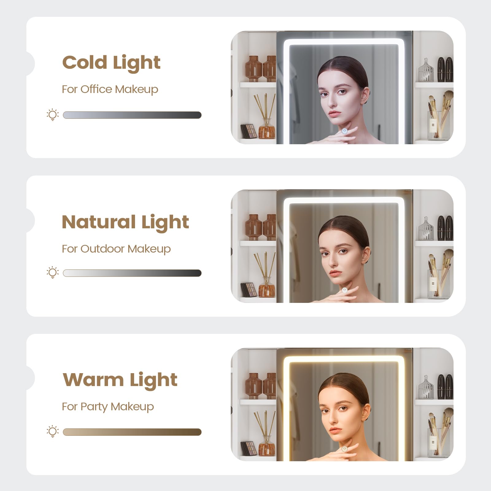 AOGLLATI 3-Color LED Makeup Vanity Set with Mirror, Charging Station & Storage - White Vanity Desk with Visible Drawers & Shelves for Bedroom, Dressing Room & Beauty Salon