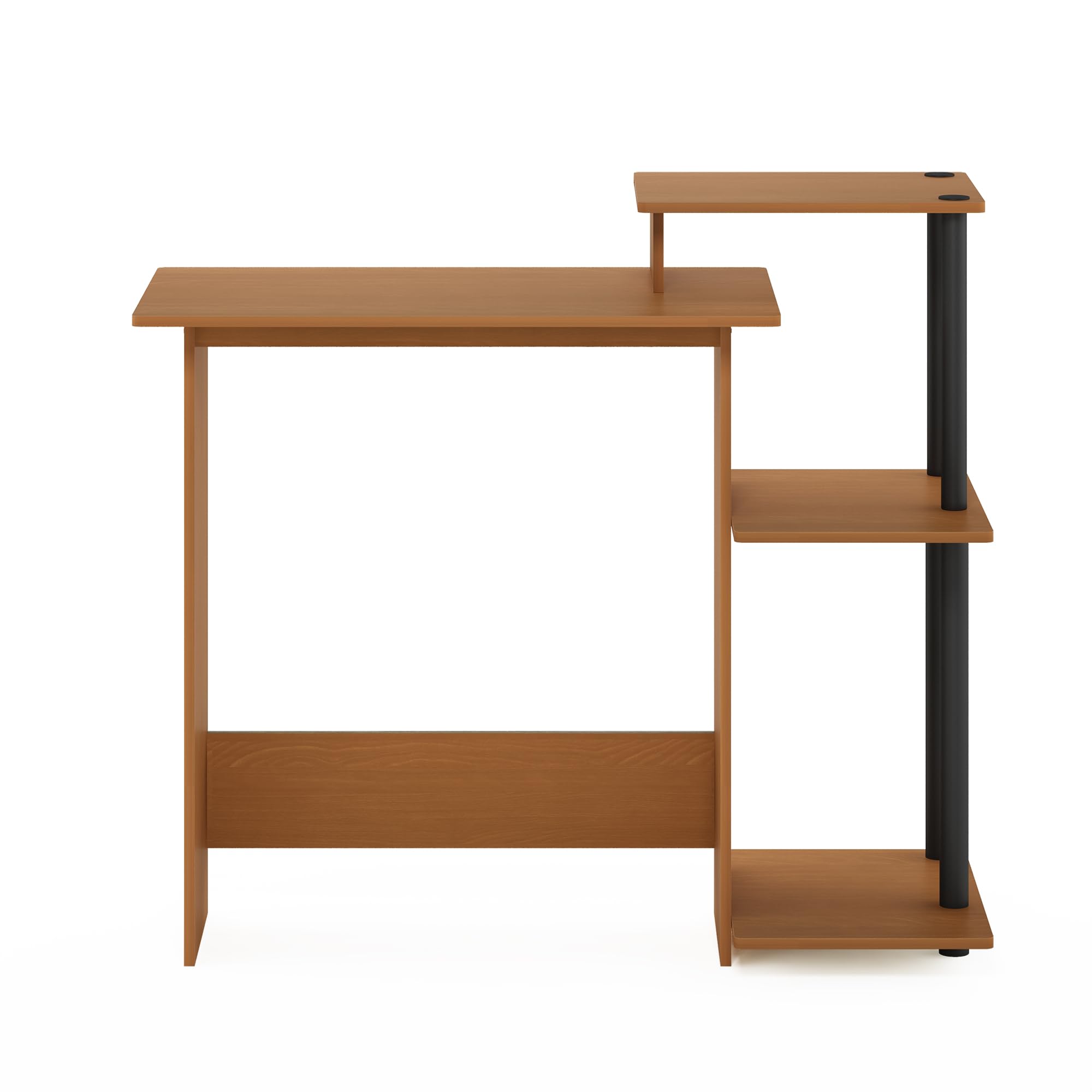 Furinno Efficient Home Office Laptop Desk with Square Shelves - Light Cherry/Black | Compact Computer Workstation for Small Spaces, Dorm Rooms & Home Offices
