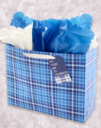 Classic Blue Plaid Gift Bags - Elegant Wrapping for Birthday, Wedding & Party Favors - Perfect for Garden Parties, Bridal Showers & Holiday Gifts