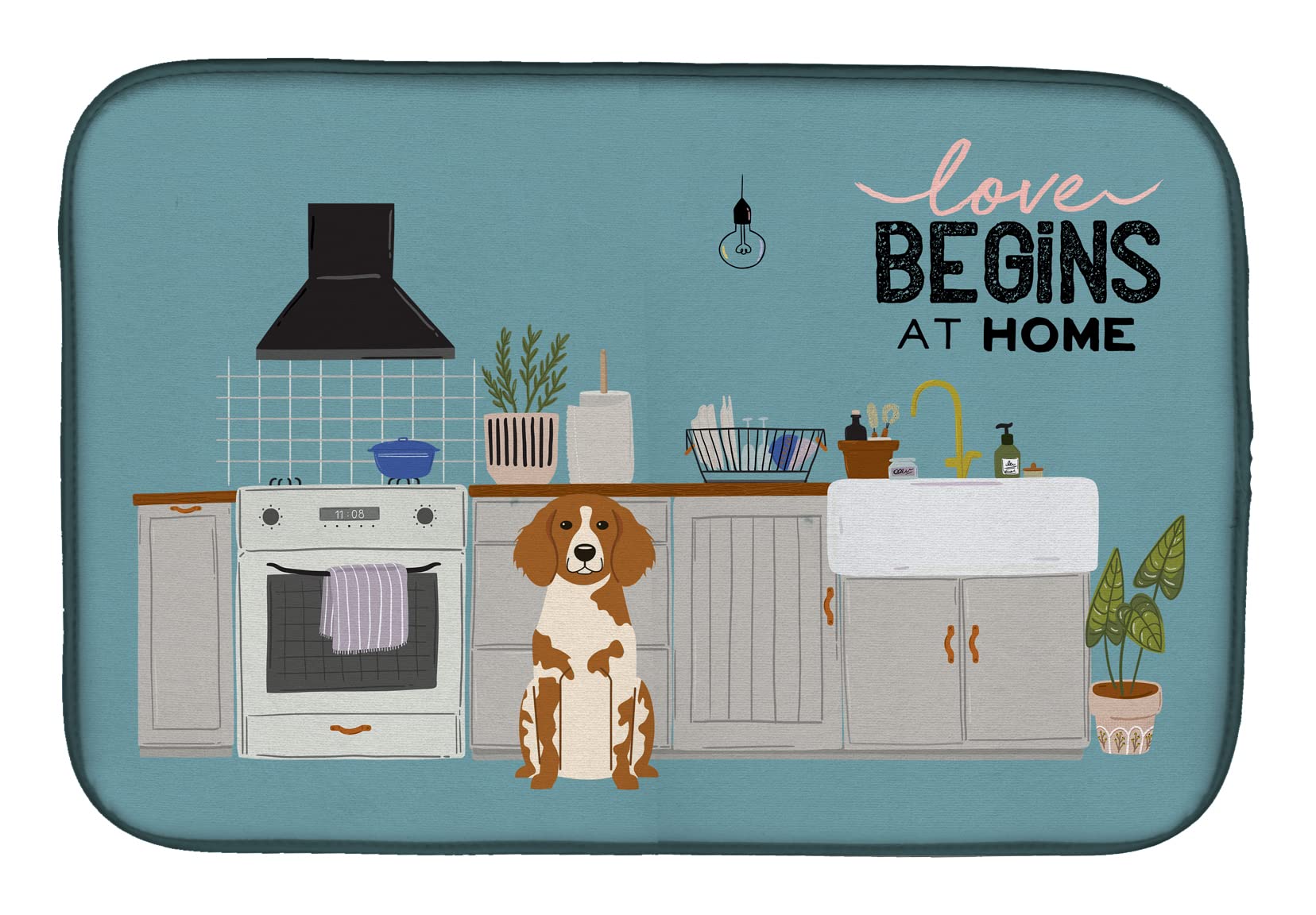 Brittany Spaniel Kitchen Dish Drying Mat - Absorbent Countertop Pad for Dishes | 14x21 Inch Multicolor Non-Slip Drainer Mat | Perfect for Kitchen Counter, Sink Area & Dish Rack Organization