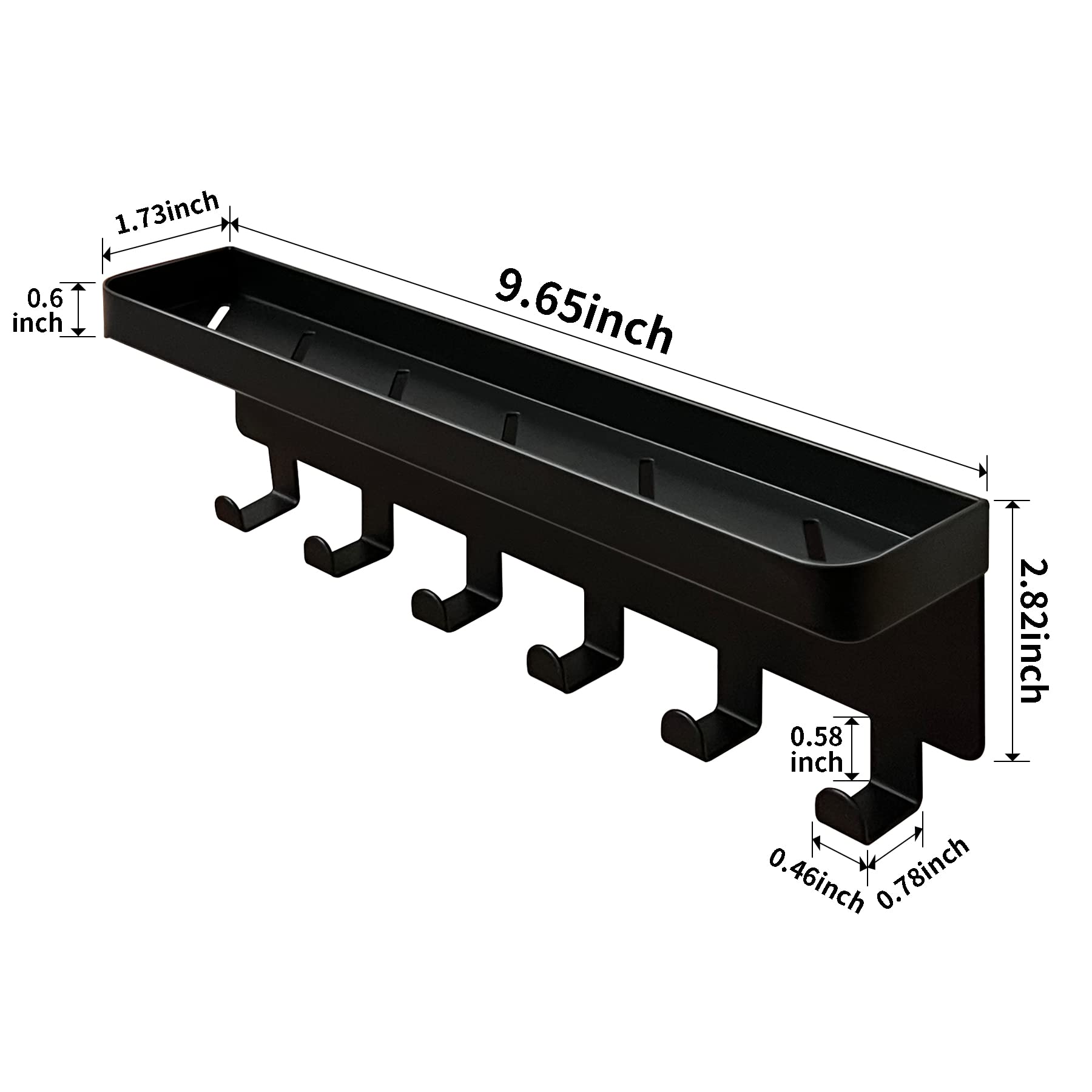 GTK Wall Mount Key Holder with 6 Hooks and Storage Tray - Black Key Organizer for Entryway, Hallway or Mudroom - Perfect for Mail, Keys, and Small Essentials Storage