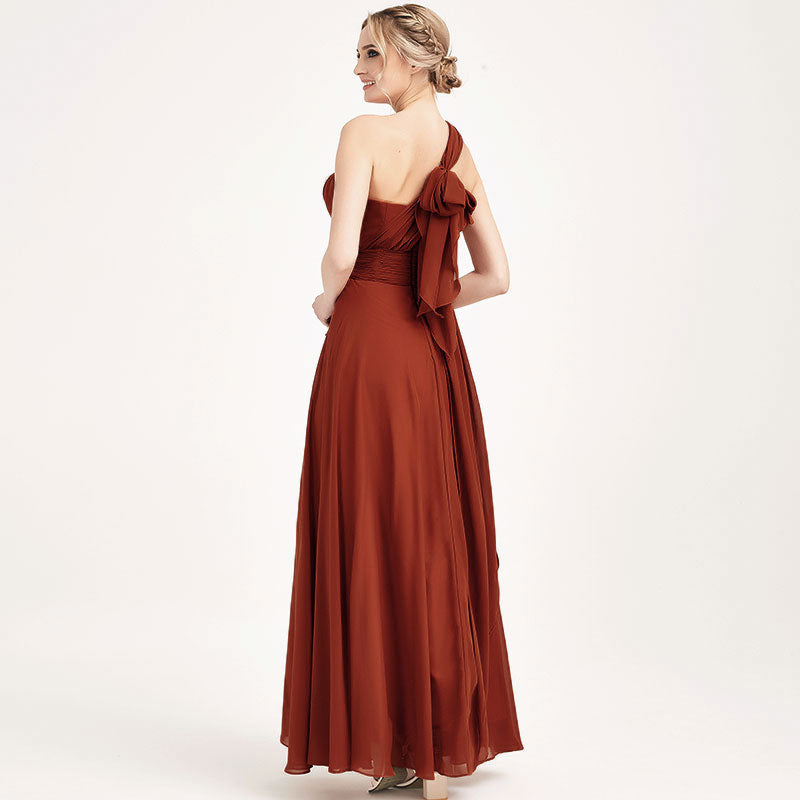 Elegant Convertible Chiffon Bridesmaid Dress - Wrap Style Rusty Red Maxi Gown for Weddings, Parties & Special Occasions