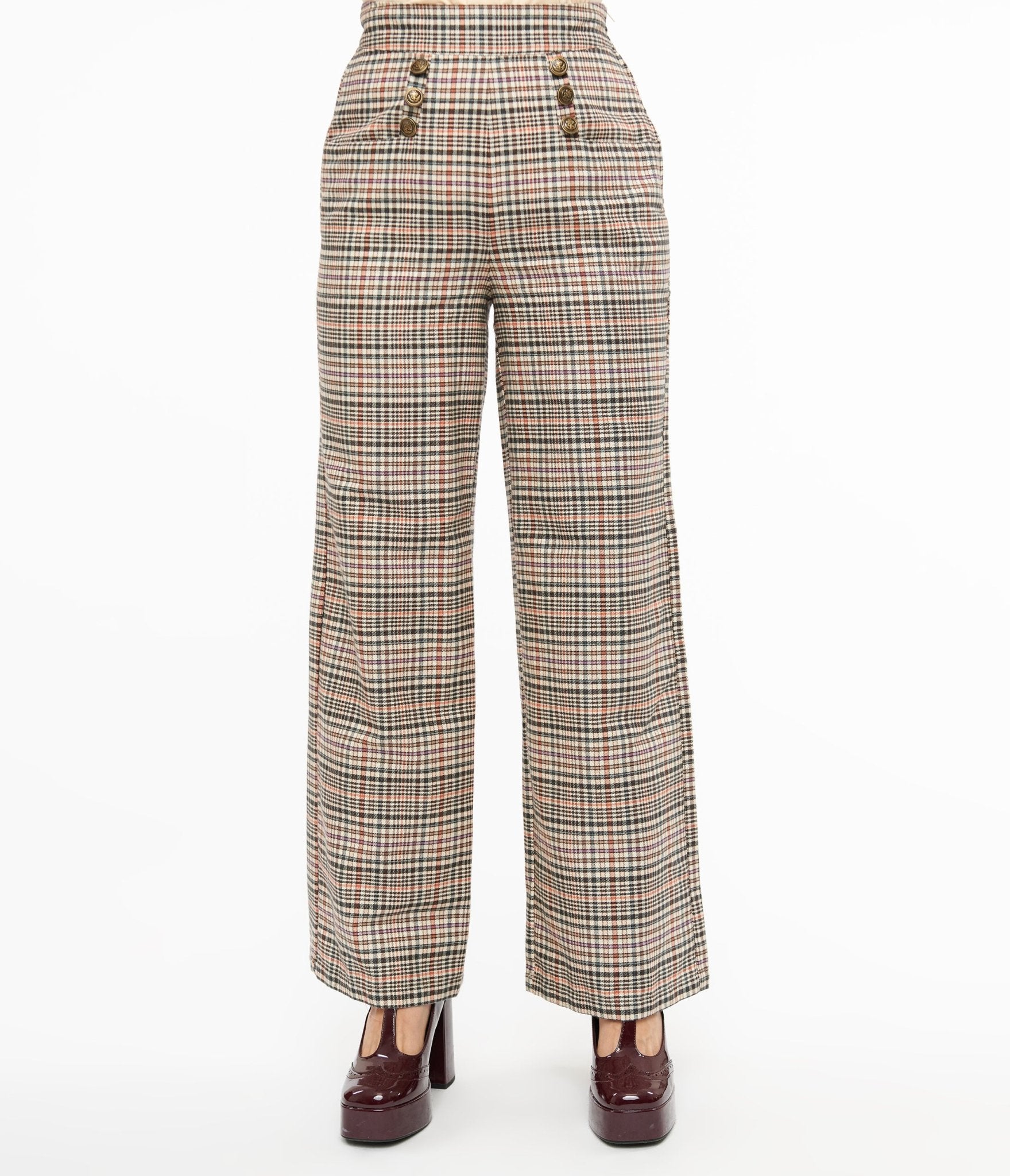 A Timeless Journey: The Story of the Vintage 1940s Beige Plaid High Waist Sailor Ginger Pants