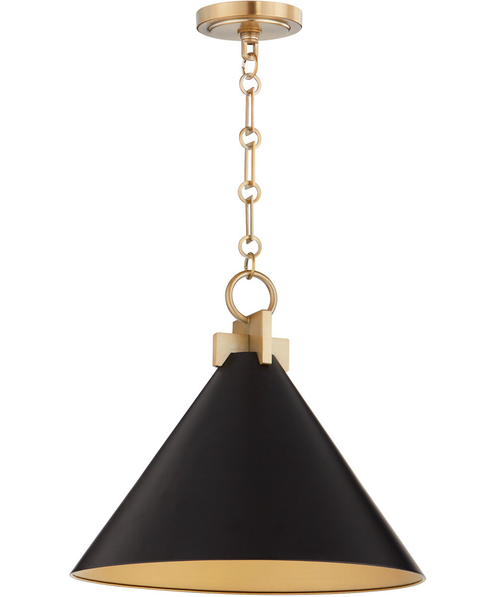 1 Light Matte Black Pendant Light with Aged Brass Finish - Perfect for Kitchen Island, Dining Room, or Entryway Lighting