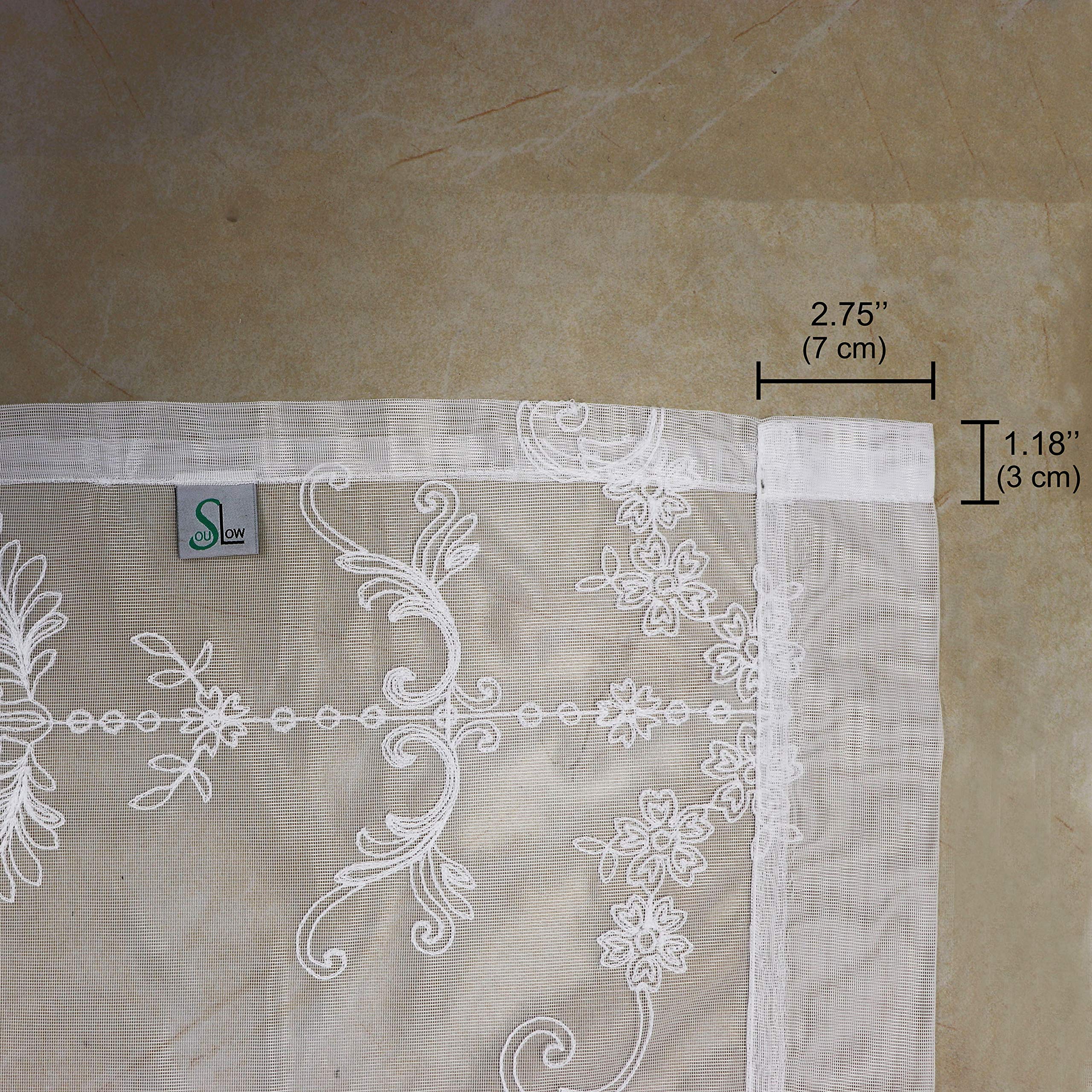 SLOW SOUL 2 Panels White Sheer Embroidered Curtains - European Style Floral Tulle Window Drapes for Living Room & Bedroom, Rod Pocket Design, 54W x 63L Inches - Perfect for Soft Lighting & Romantic Home Decor