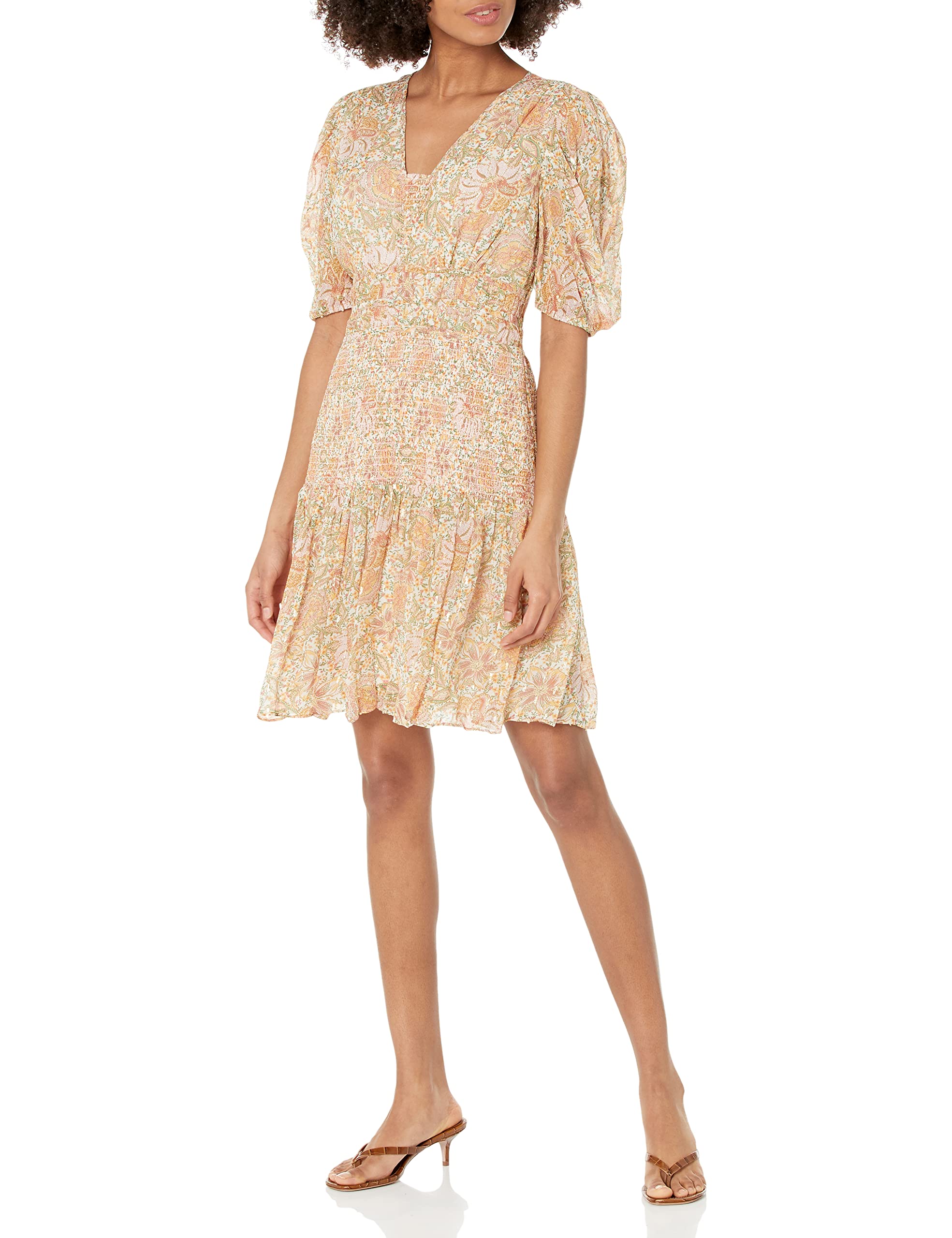 Shoshanna Women's Aubrey Puff Sleeve Smocked Mini Dress - Floral Summer Dress for Casual Outings, Beach Vacations & Date Nights