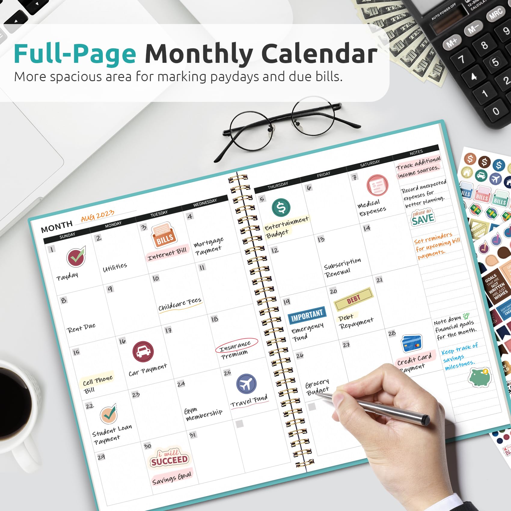2024-2025 Monthly Budget Planner & Expense Tracker Notebook - Undated Financial Organizer for Money Management, Bill Tracking & Savings Goals | Personal Finance Journal for Home, Office & Travel (Blue)