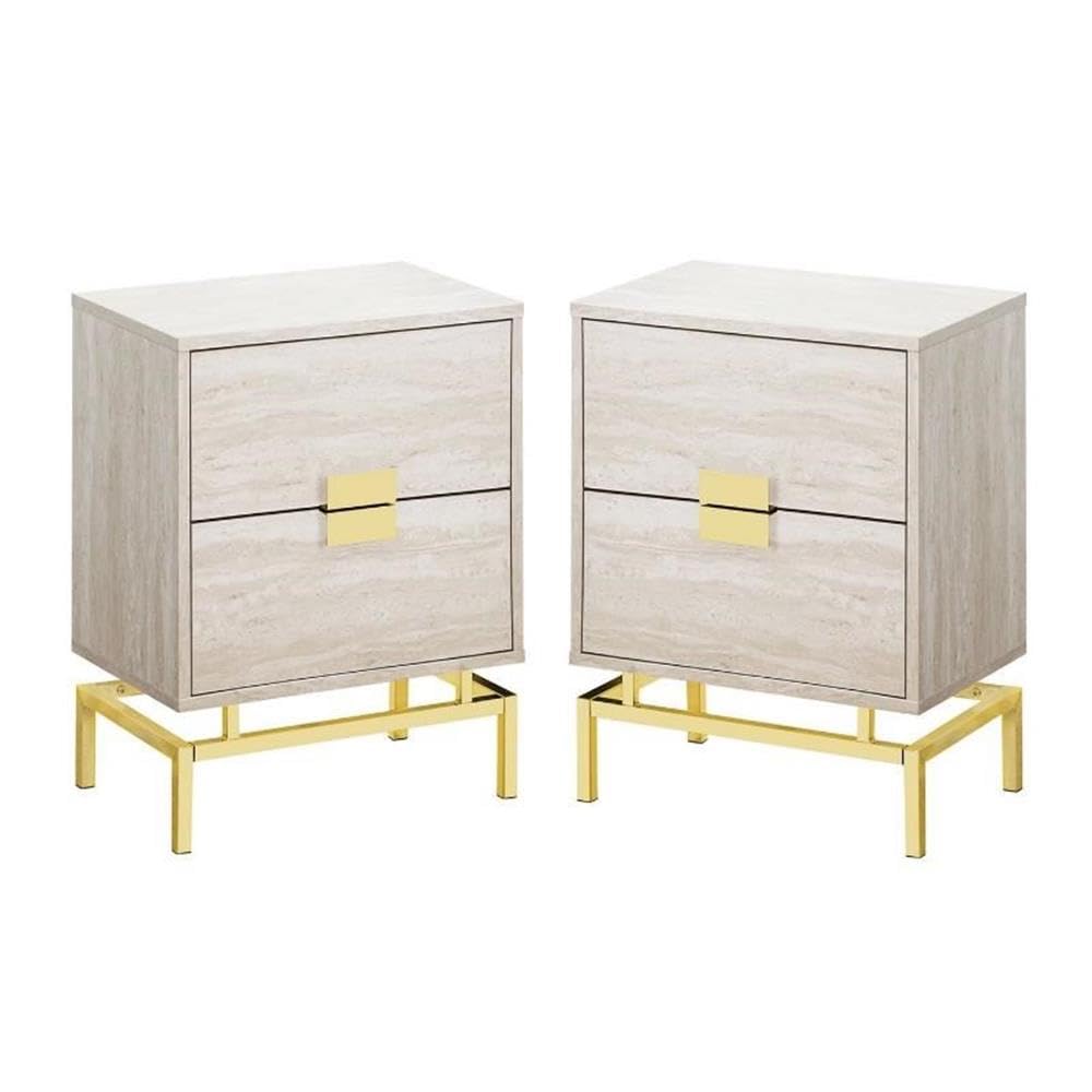 Home Square 2-Piece Beige & Gold Accent End Table Set with Storage - Perfect for Living Room, Bedroom, or Office Decor