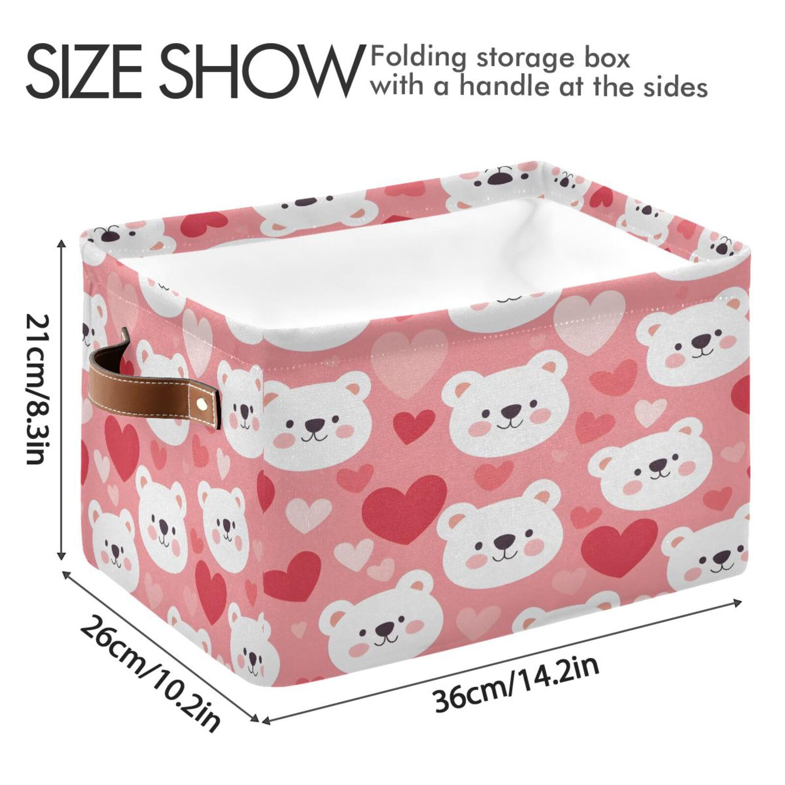 Kigai Bear Face Storage Bins for Shelves - Foldable Double Handle Storage Baskets with Metal Frame, Rectangular Closet Organizer Containers for Bedroom & Home Organization - Perfect for Toys, Blankets, and Seasonal Clothing Storage