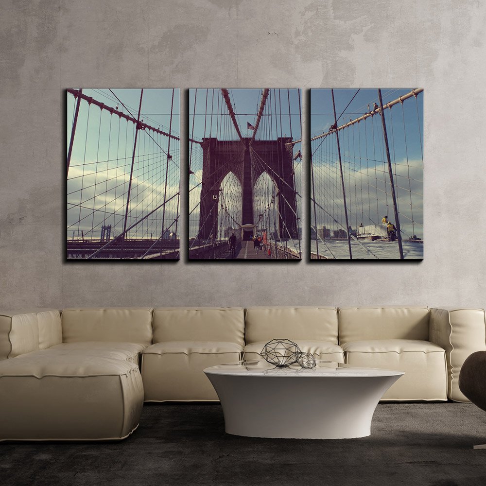 Wall26 - 3 Piece Canvas Wall Art Print of Brooklyn Bridge New York City - Modern Framed Home Decor Ready to Hang - 24x36 Inches Trio Panels - Perfect for Living Room, Bedroom & Office Decor