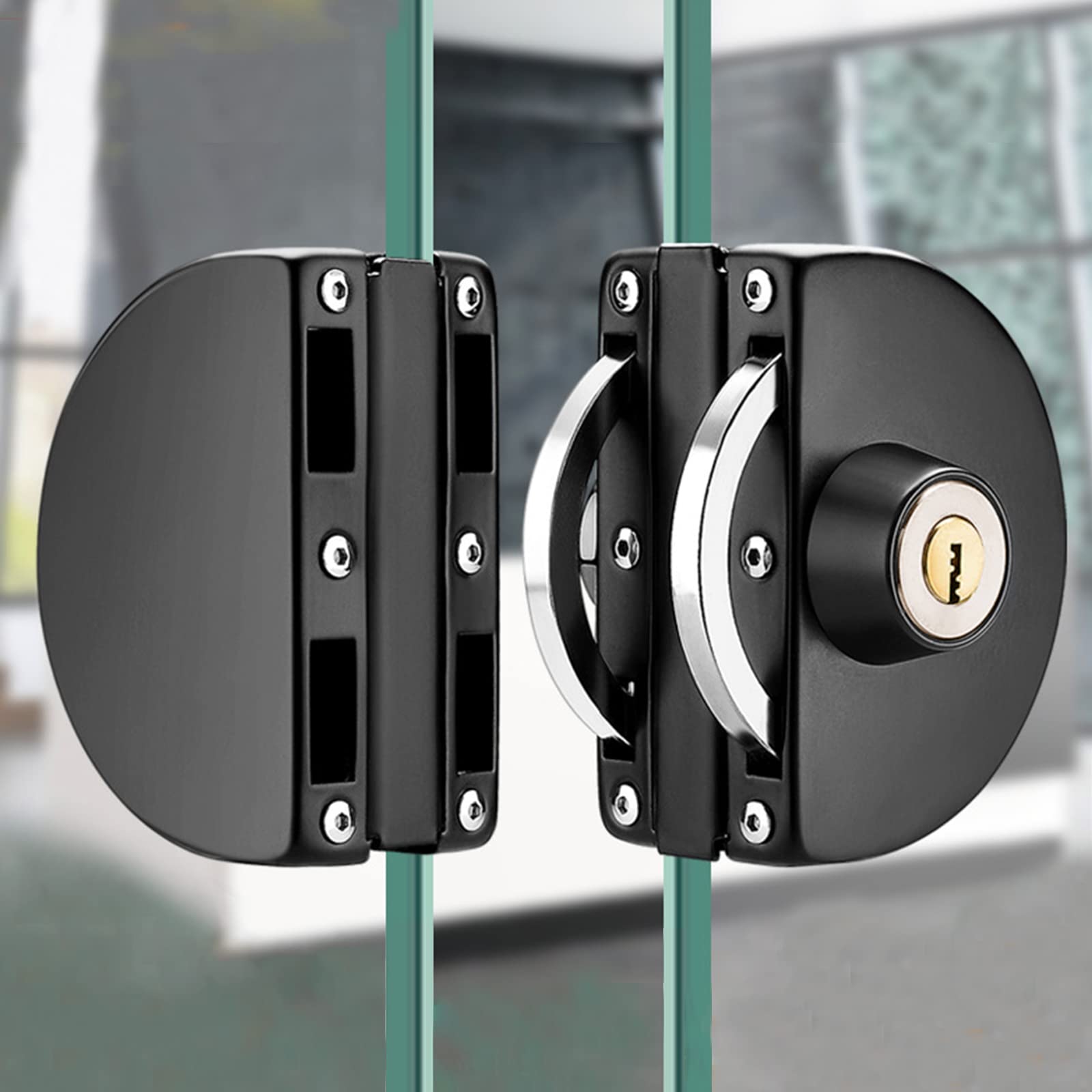 10-12mm Glass Door Lock - Anti-Theft Security Lock for Double Swing & Frameless Push Sliding Gates - Heavy Duty Hinged Design with 3 Keys (Black) - Perfect for Home, Office, and Commercial Glass Door Security