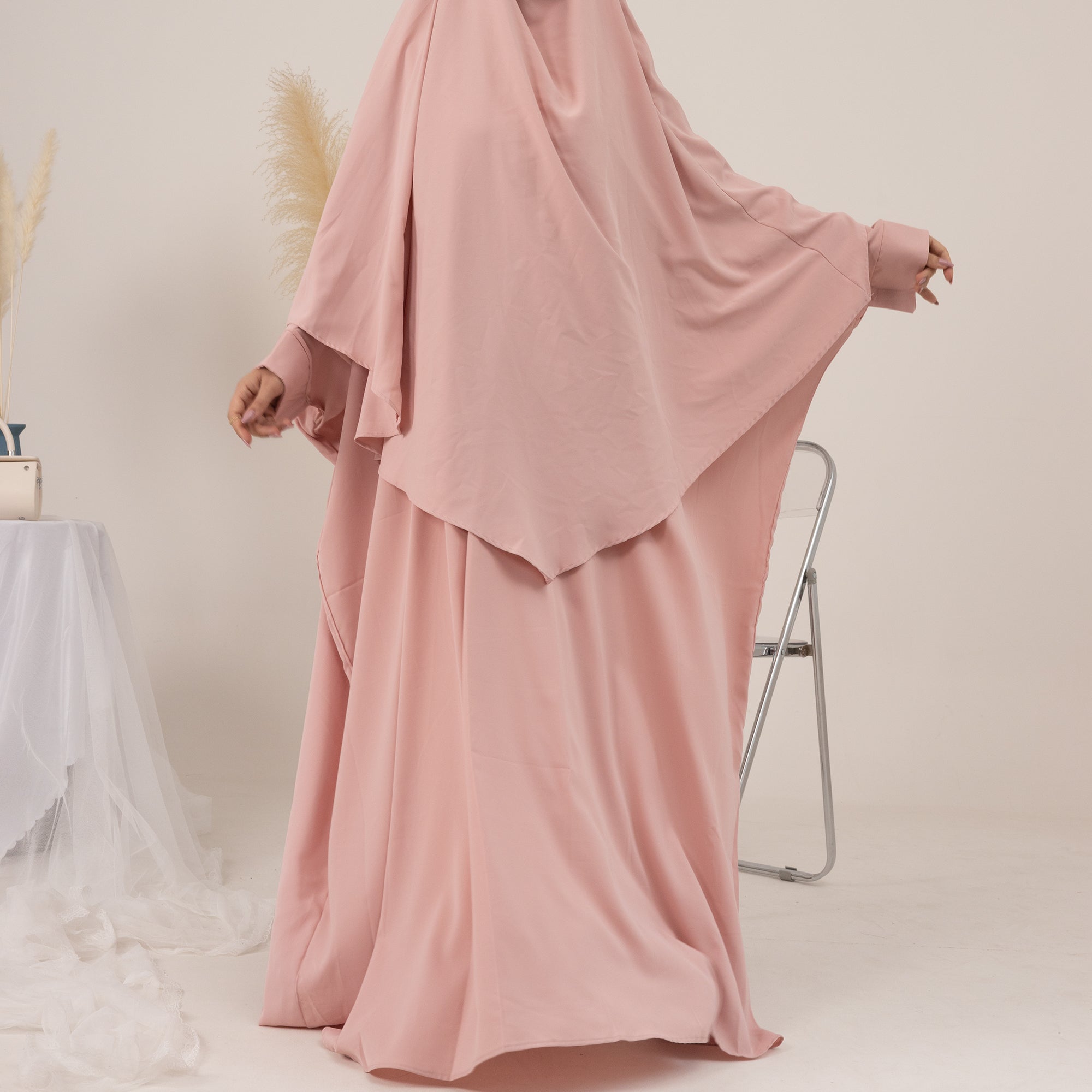 Amira Abaya Set - Pink Coral | Modest Islamic Dress for Women | Perfect for Prayer, Eid, and Special Occasions