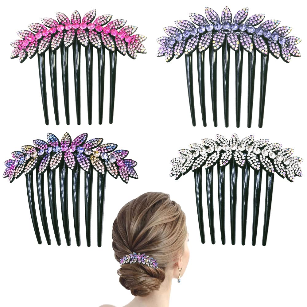 4 Pcs Rhinestone Hair Combs for Women - Wedding & Party Accessories