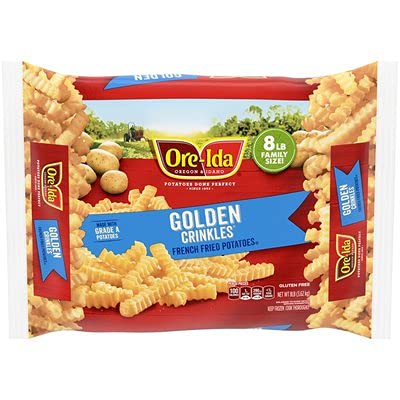 Ore-Ida Golden Crinkles French Fried Potatoes - Gluten-Free Frozen Fries, 4 Family Size Boxes (8 lbs Each) | Perfect for Parties, BBQs & Quick Family Meals
