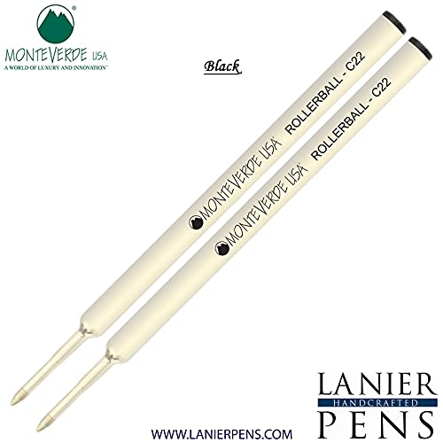 Monteverde C22 Rollerball Ink Refill 2-Pack - Black Fine Tip 0.6mm - Compatible with Cross Style Pens - Perfect for Office, School & Everyday Writing