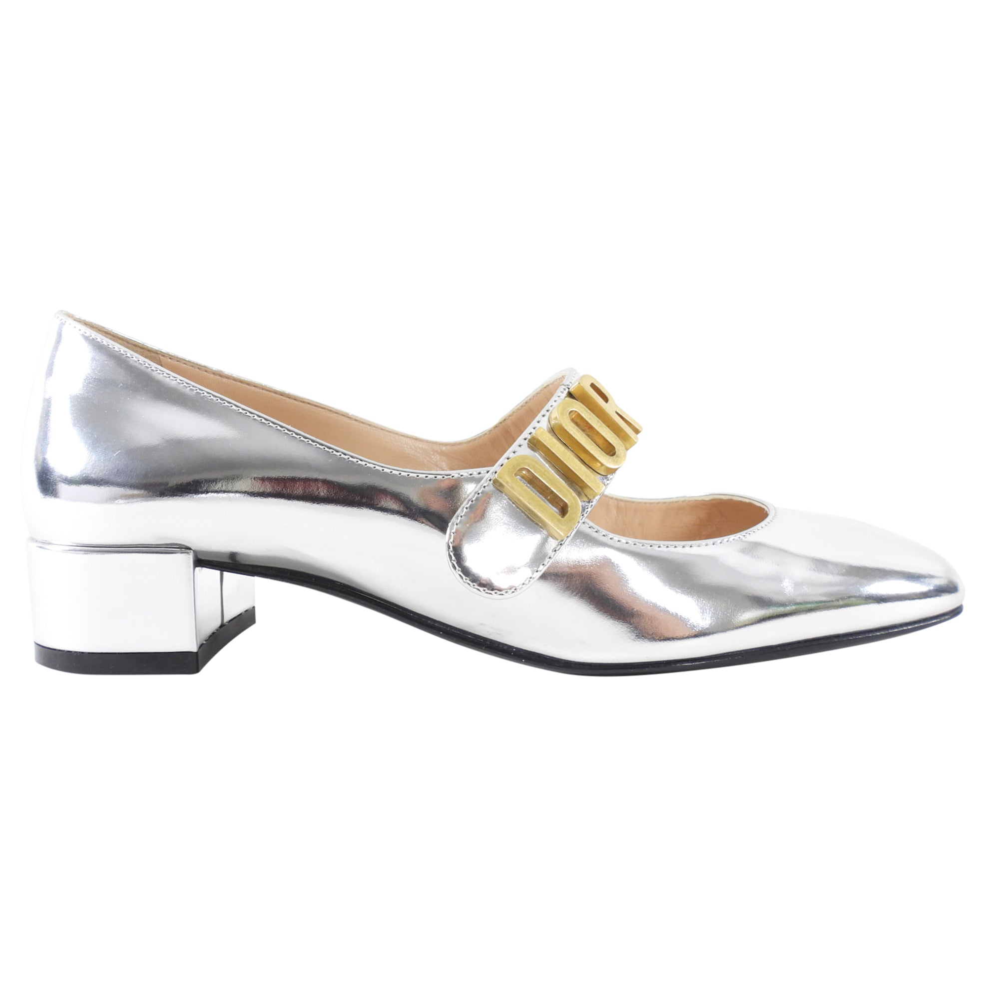 Christian Dior Silver Metallic Baby D Block Heel Mary Jane Shoes Size 35.5 - Luxury Women's Dress Pumps for Weddings, Parties & Formal Events