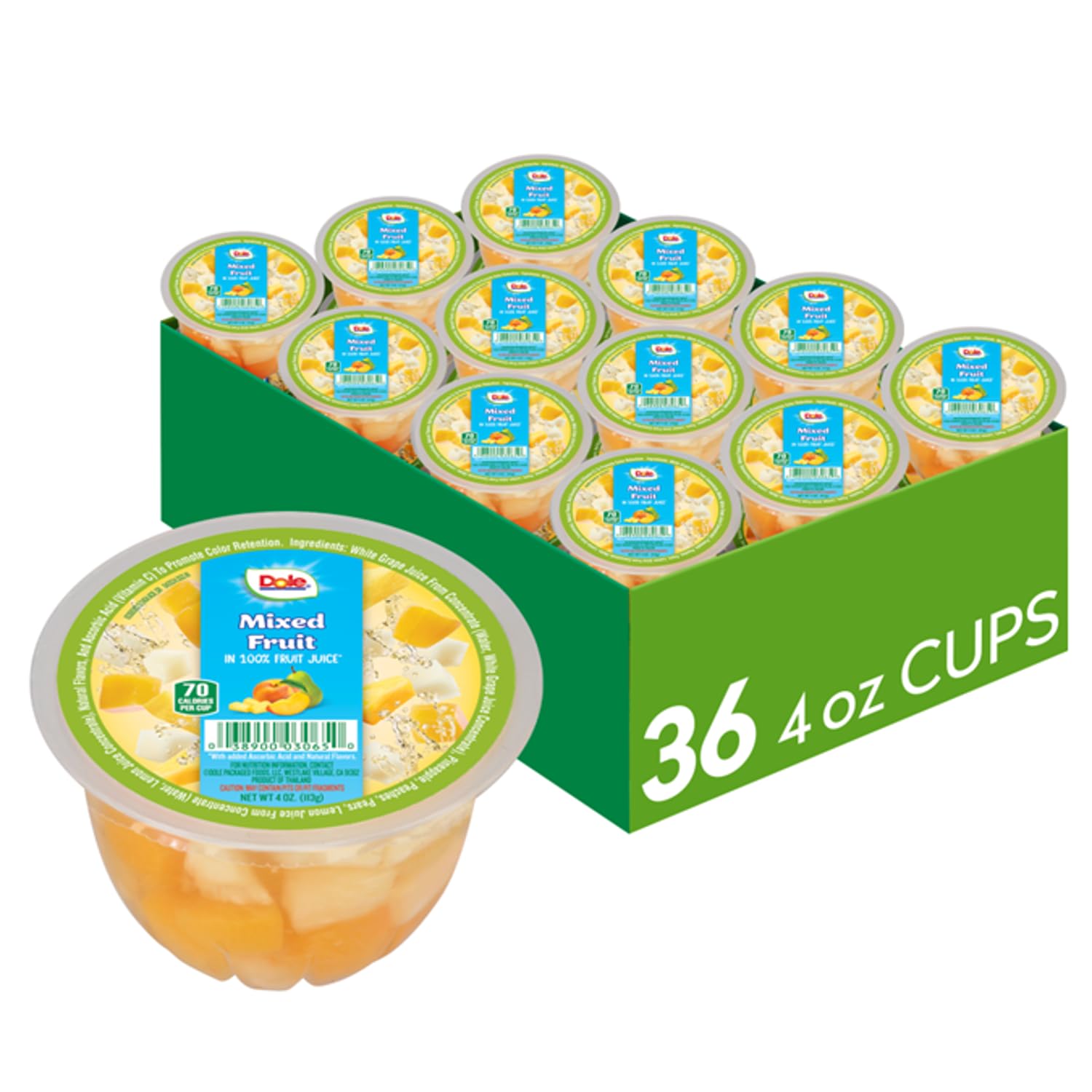 Dole Mixed Fruit in 100% Juice Snacks - 4oz Cups (36 Pack) | Gluten Free, Dairy Free, Healthy Bulk Snacks for Kids & Adults | Perfect for School Lunches, Office Snacks, and On-the-Go Nutrition