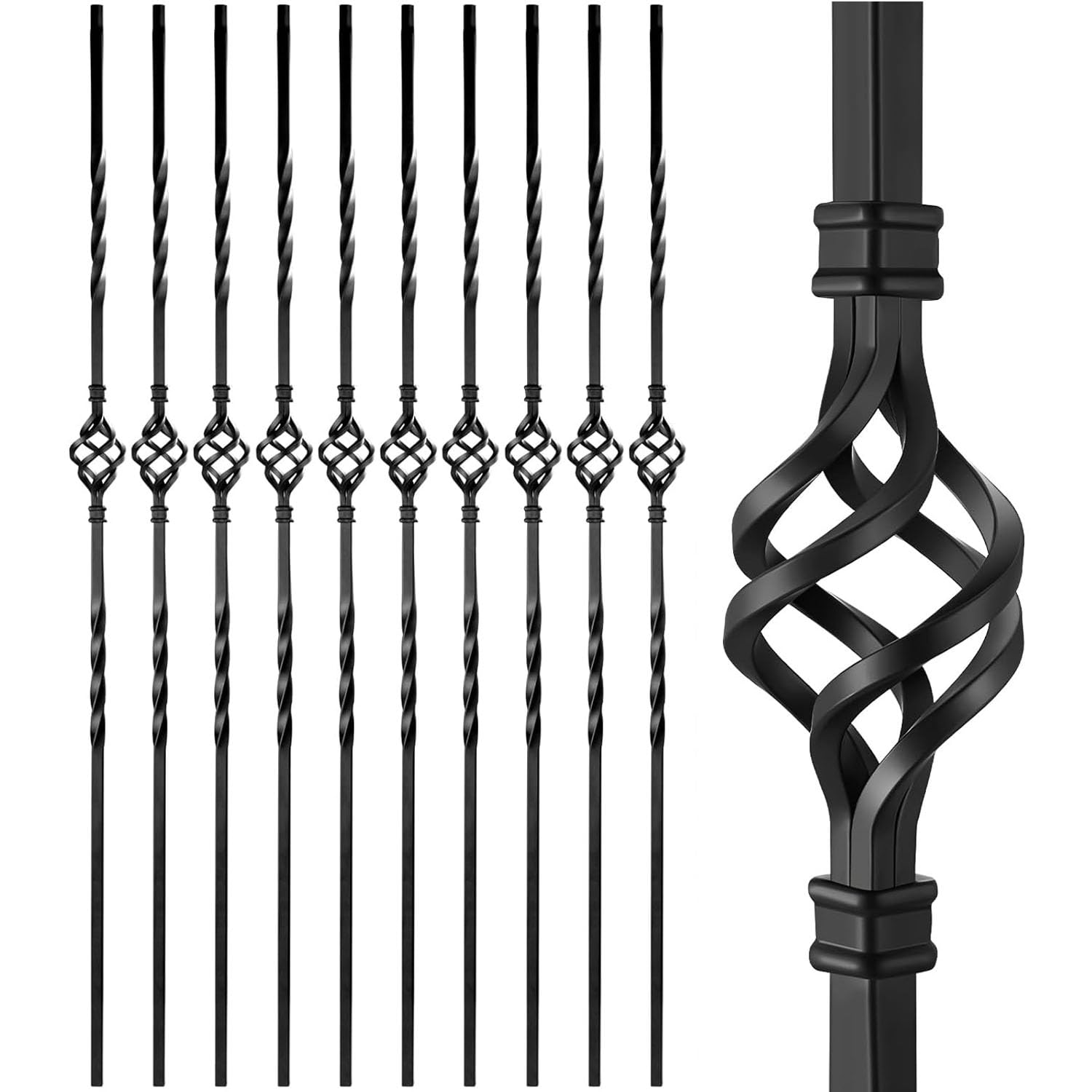 10 Pack Black Hollow Wrought Iron Balusters 1/2