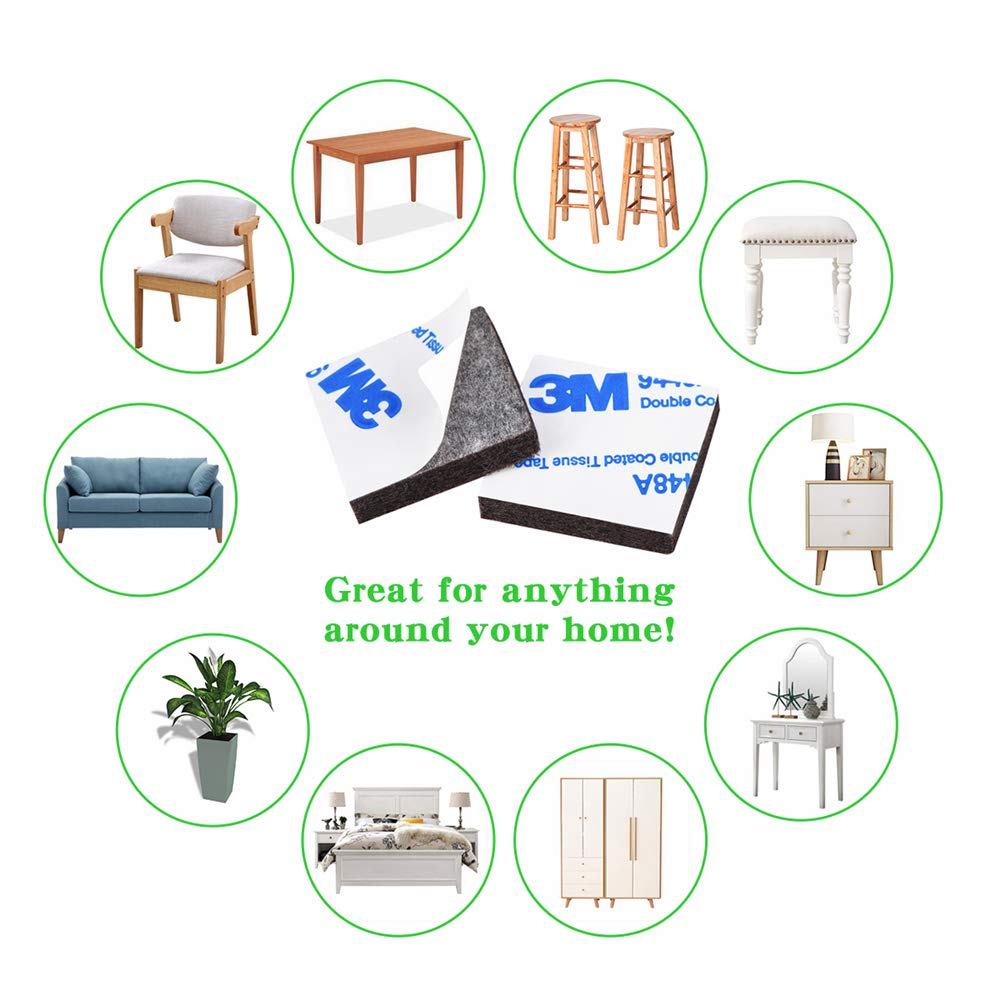1 Inch Square Felt Pads for Chair Legs - 48 Pack Brown Furniture Floor Protectors (5mm Thick) - Protect Hardwood Floors from Scratches & Noise - Ideal for Dining Chairs, Office Furniture & Home Decor