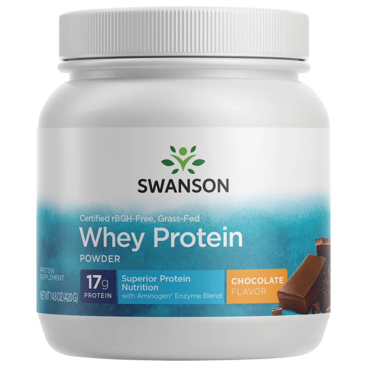 Swanson Grass-Fed Certified rBGH-Free Chocolate Whey Protein Powder 14.8 oz (420g) - Muscle Recovery & Post-Workout Supplement for Athletes & Fitness Enthusiasts
