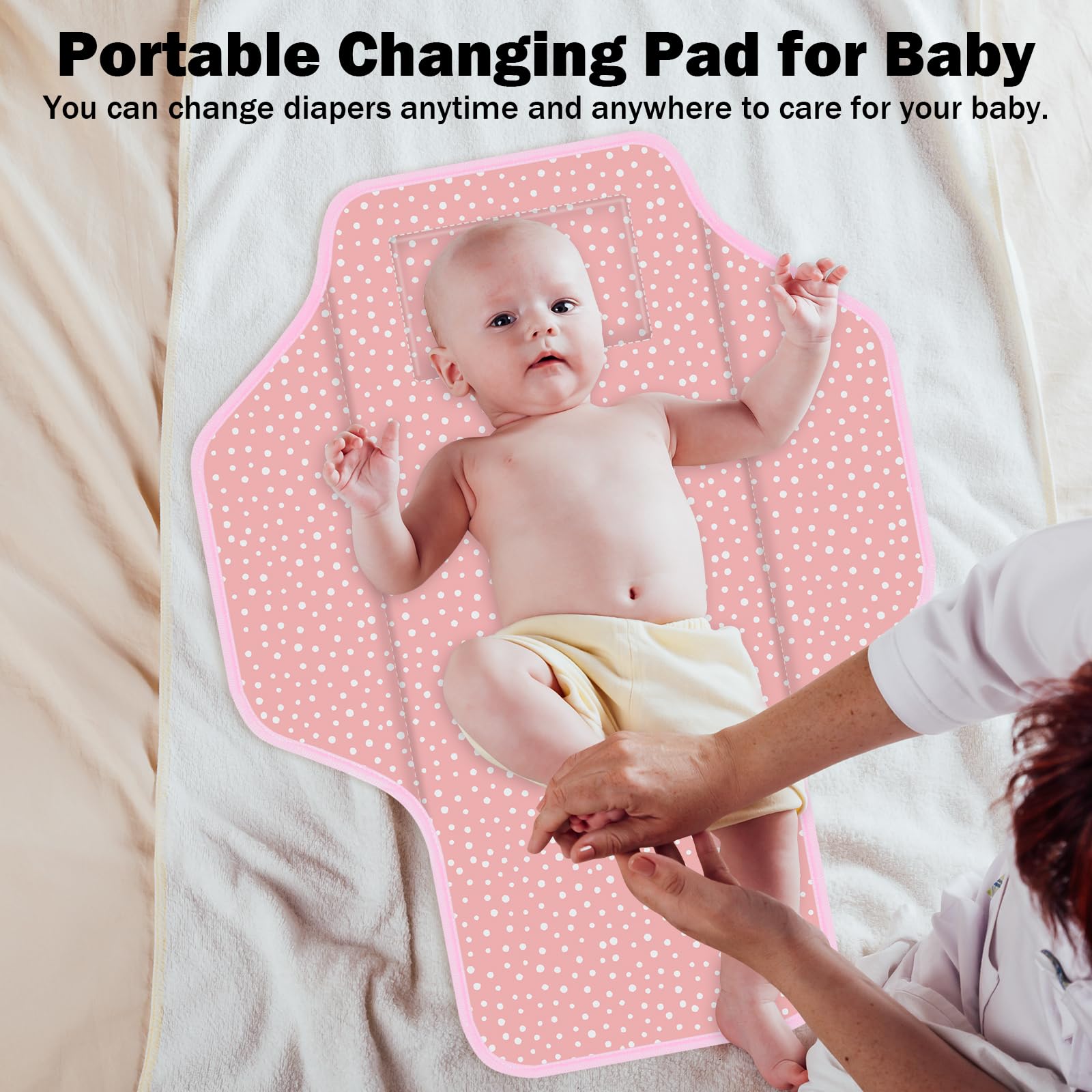 Portable Baby Diaper Changing Pad - Foldable Travel Changing Mat with Built-in Pillow, Waterproof Compact Diaper Station for Newborns & Infants | Perfect for Nursery, Daycare, On-the-Go Parents (Pink Stripe)