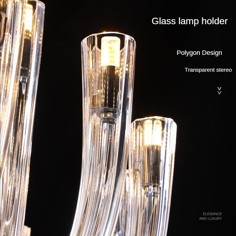 Italian U-Shaped Glass Crystal Chandelier - Elegant Lustre Art Pendant Light Fixture for Dining Room, Foyer, and Luxury Home Decor