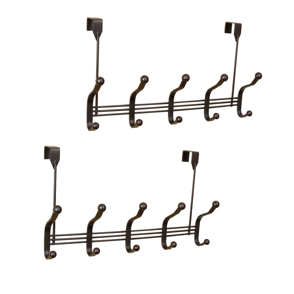 Over The Door Clothes Rack - 10 Hook (2 Pack) Bronze Door Hanger for Clothes, Accessories, Towels & Robes | Space-Saving Storage Solution for Bedrooms, Bathrooms & Closets | Sturdy & Easy to Install