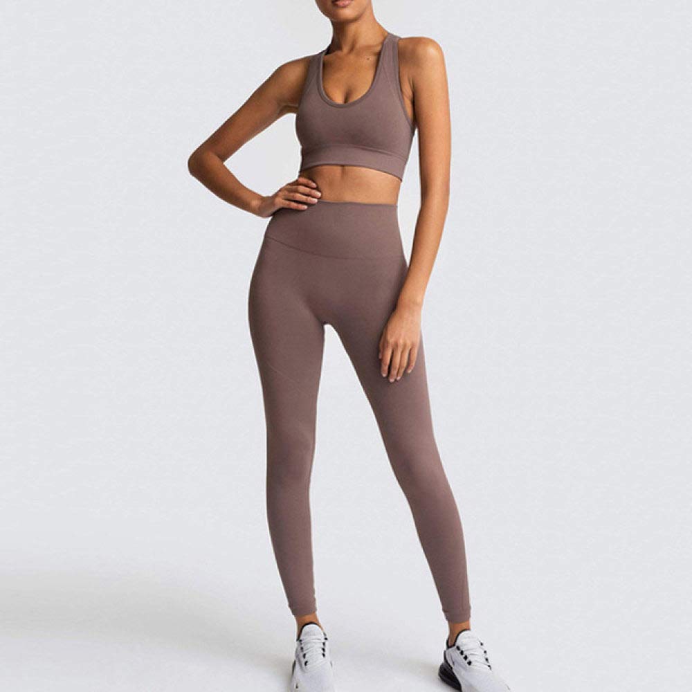 MMED Women's 2-Piece Seamless Yoga Set - High Density Fabric Workout Outfit with Sports Bra & Leggings for Gym, Fitness & Yoga | Comfortable Brown Tracksuit for Women | Perfect for Yoga Classes, Home Workouts & Active Lifestyle