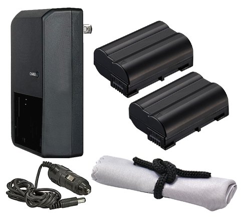 Nikon D810 EN-EL15 Rechargeable Lithium-Ion Battery (2-Pack) with AC/DC Travel Charger & Premium Microfiber Cleaning Cloth - Perfect for DSLR Photography, Travel & Professional Shooting