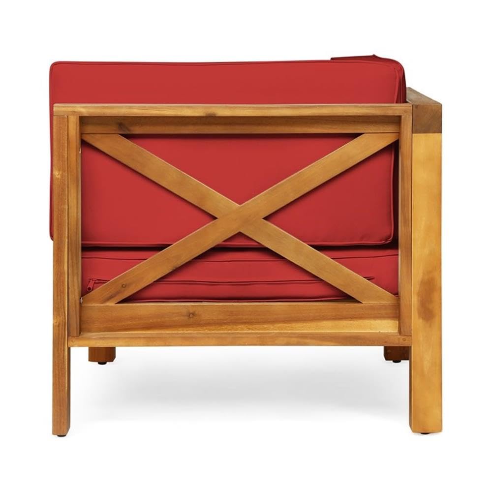 Brava Outdoor Modular Loveseat Set with Coffee Table - Teak/Red Cushions for Patio & Garden