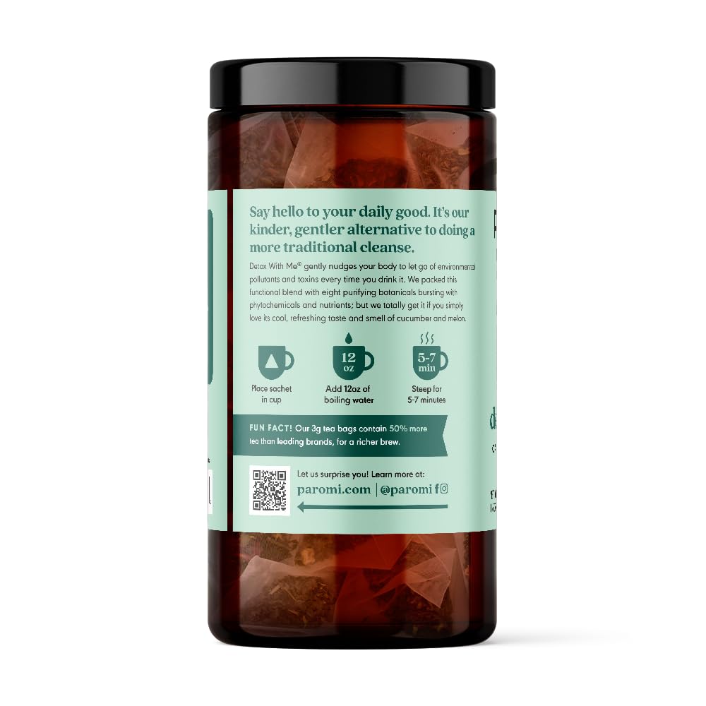 Paromi Detox With Me Organic Rooibos Herbal Tea – 15 Count in Signature Jar | Caffeine-Free, Antioxidant-Rich | Perfect for Relaxation & Wellness