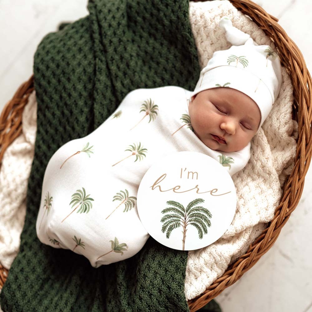 Snuggle Hunny Reversible Milestone Baby Cards - Green Palm & Sand Design | Perfect for Newborn Photography, Baby Showers & First Year Memories