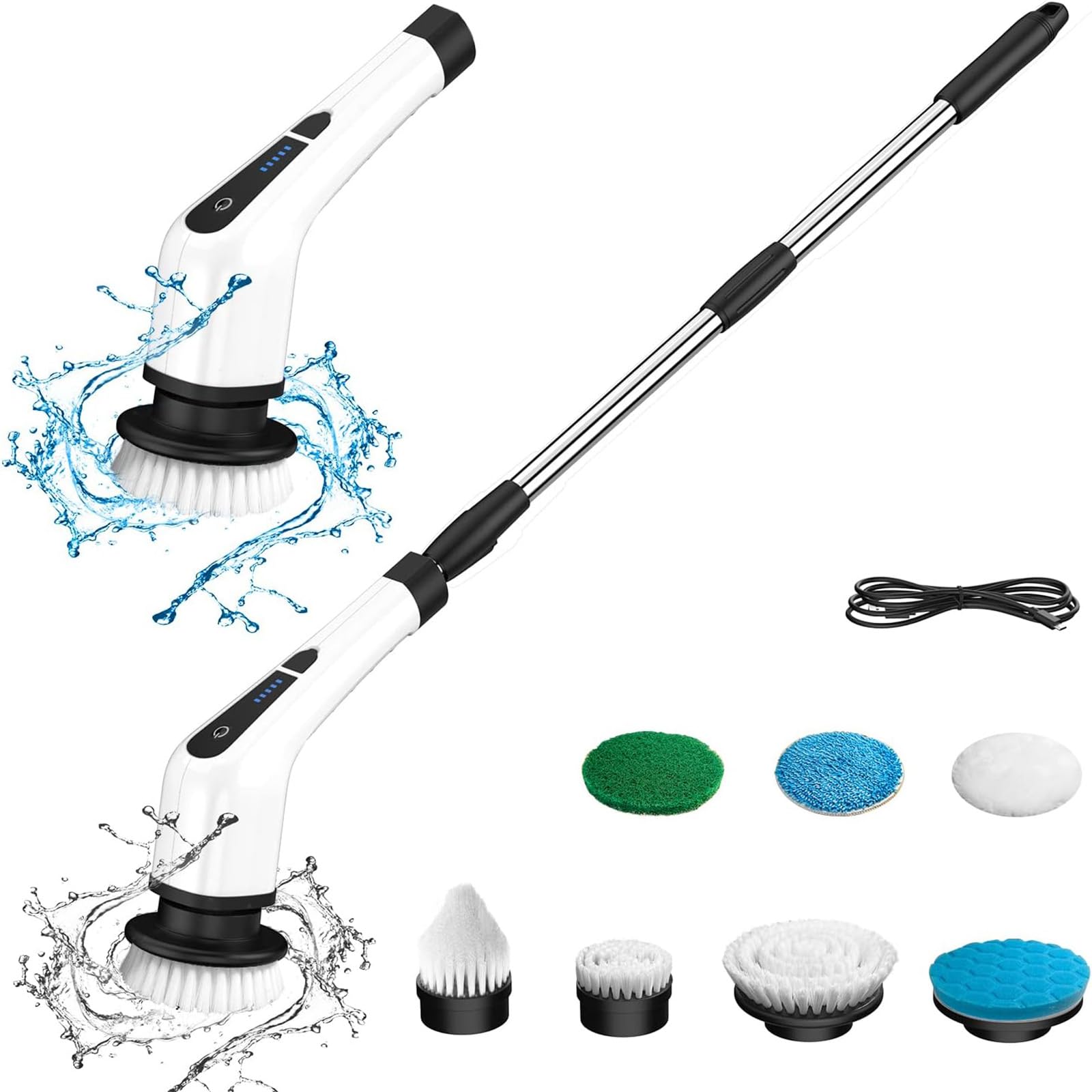 Electric Spin Scrubber - Upgraded Bathroom Cleaning Brush with 7 Replaceable Heads & Extendable Handle | Powerful Deep Cleaning for Tiles, Grout, Showers, Sinks, Floors & Car Interiors | Ideal for Home Kitchen Bathroom & Auto Detailing