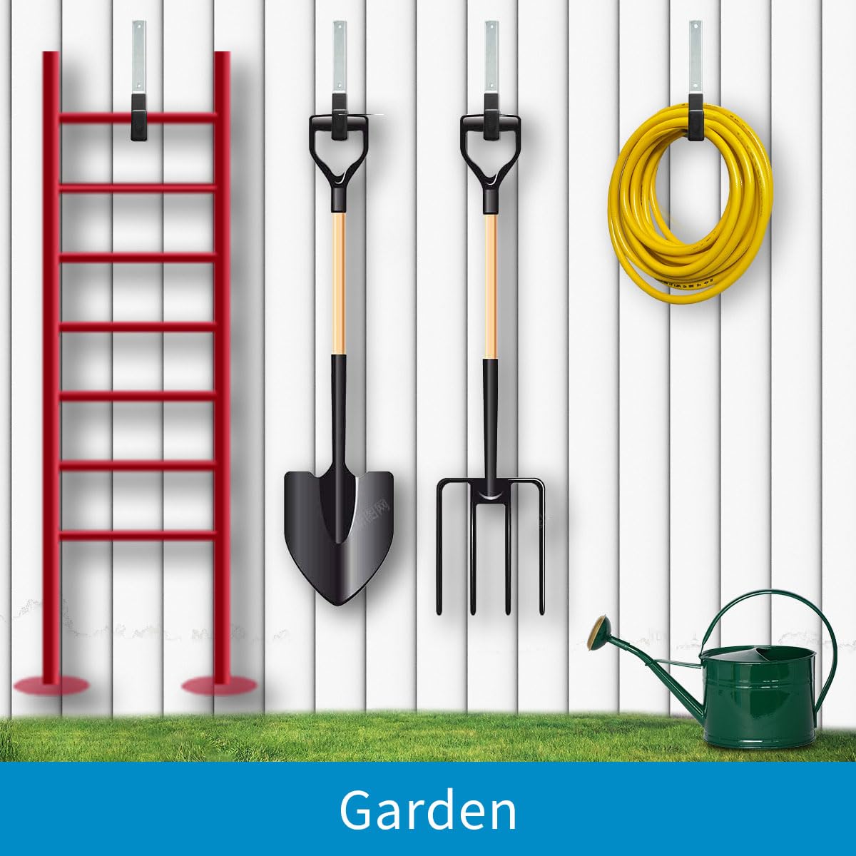 Heavy Duty Steel Hooks - 2 Pack Wall Mounted U Hooks for Garage Storage, Garden Tool Organizer & Home Utility Hanging - Perfect for Organizing Tools, Keys, Coats & Outdoor Gear
