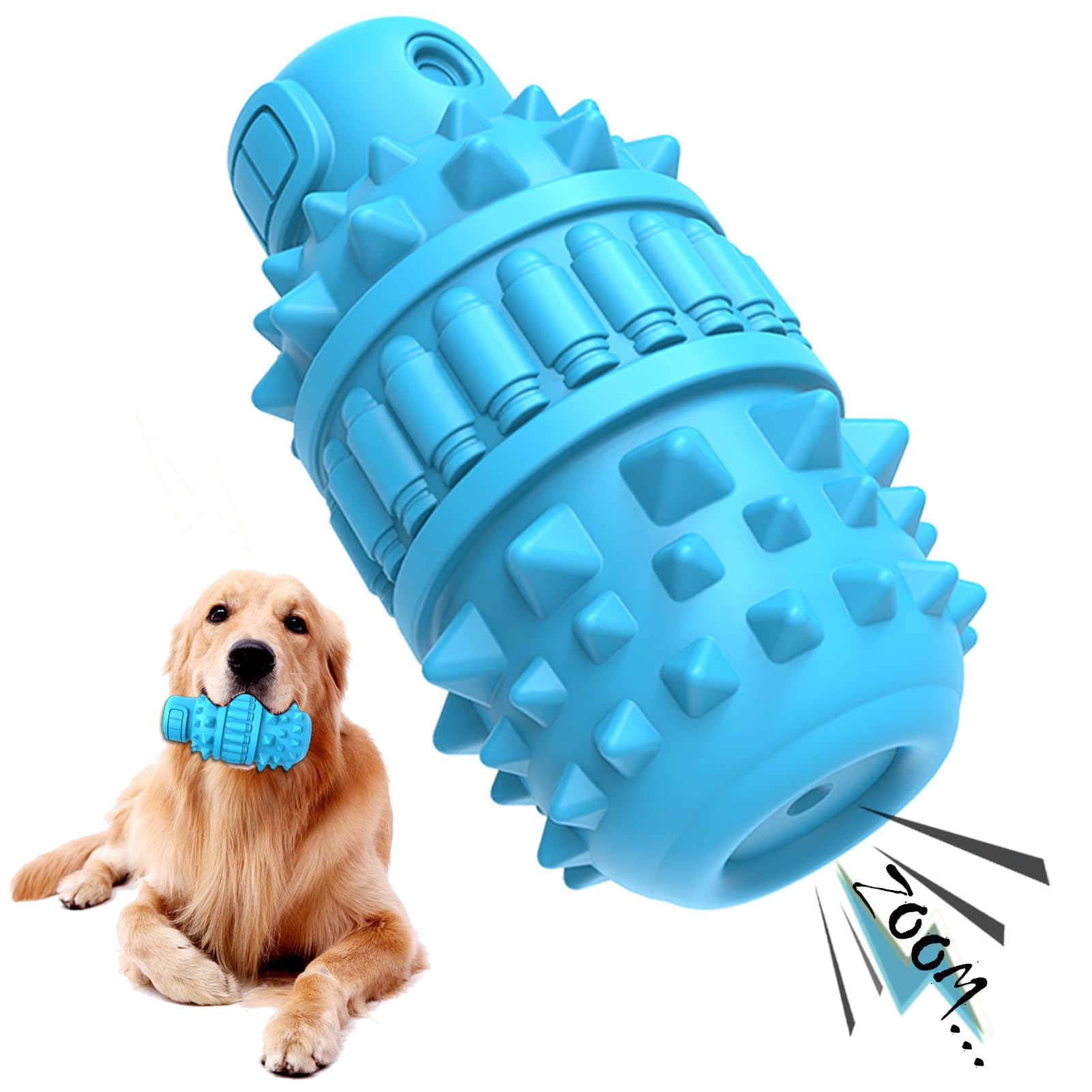 Durable Natural Rubber Dog Chew Toys for Aggressive Chewers - Tough Squeaky Interactive Toys for Large & Medium Breed Dogs | Teething Relief, Dental Health & Playtime Fun (Azure, Large)