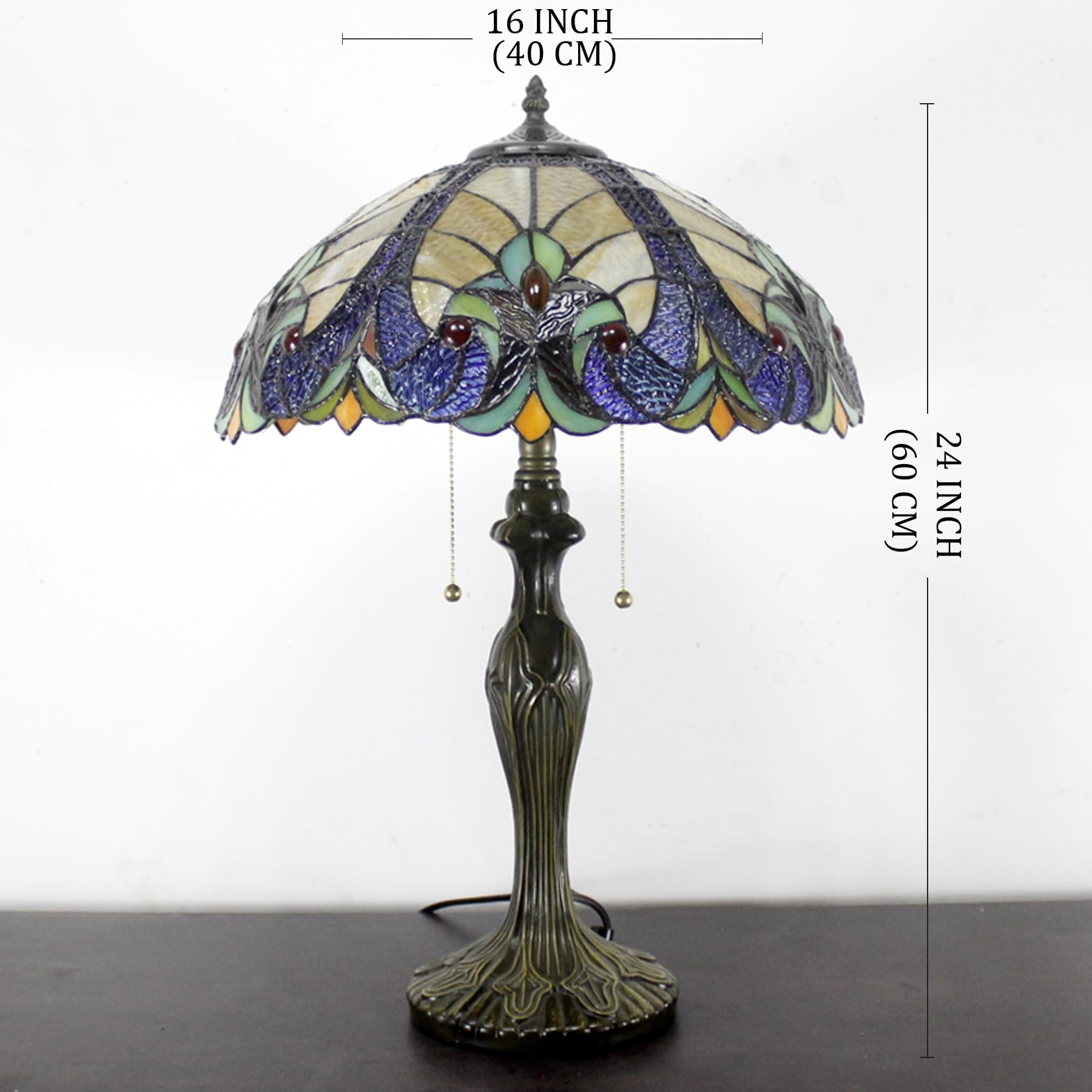 WERFACTORY Tiffany Style Yellow Stained Glass Table Lamp - 16x16x24 Inches Bedside & Desk Light with Metal Base for Bedroom, Living Room, Home Office (S160E Series) | Perfect for Reading, Decor & Ambient Lighting