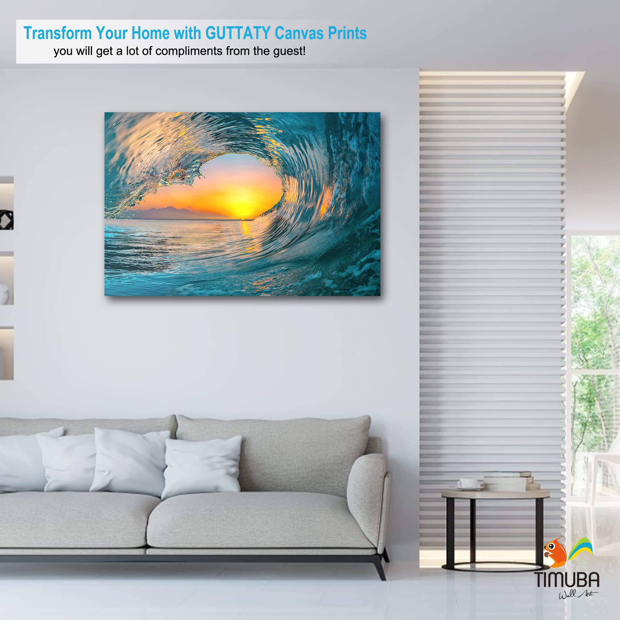 Ocean Wave Canvas Wall Art - 32x48 Inches Beach Themed Bathroom Decor, Coastal Living Room & Bedroom Pictures | Perfect for Nautical Home Decor, Vacation House Style & Seaside Interior Design