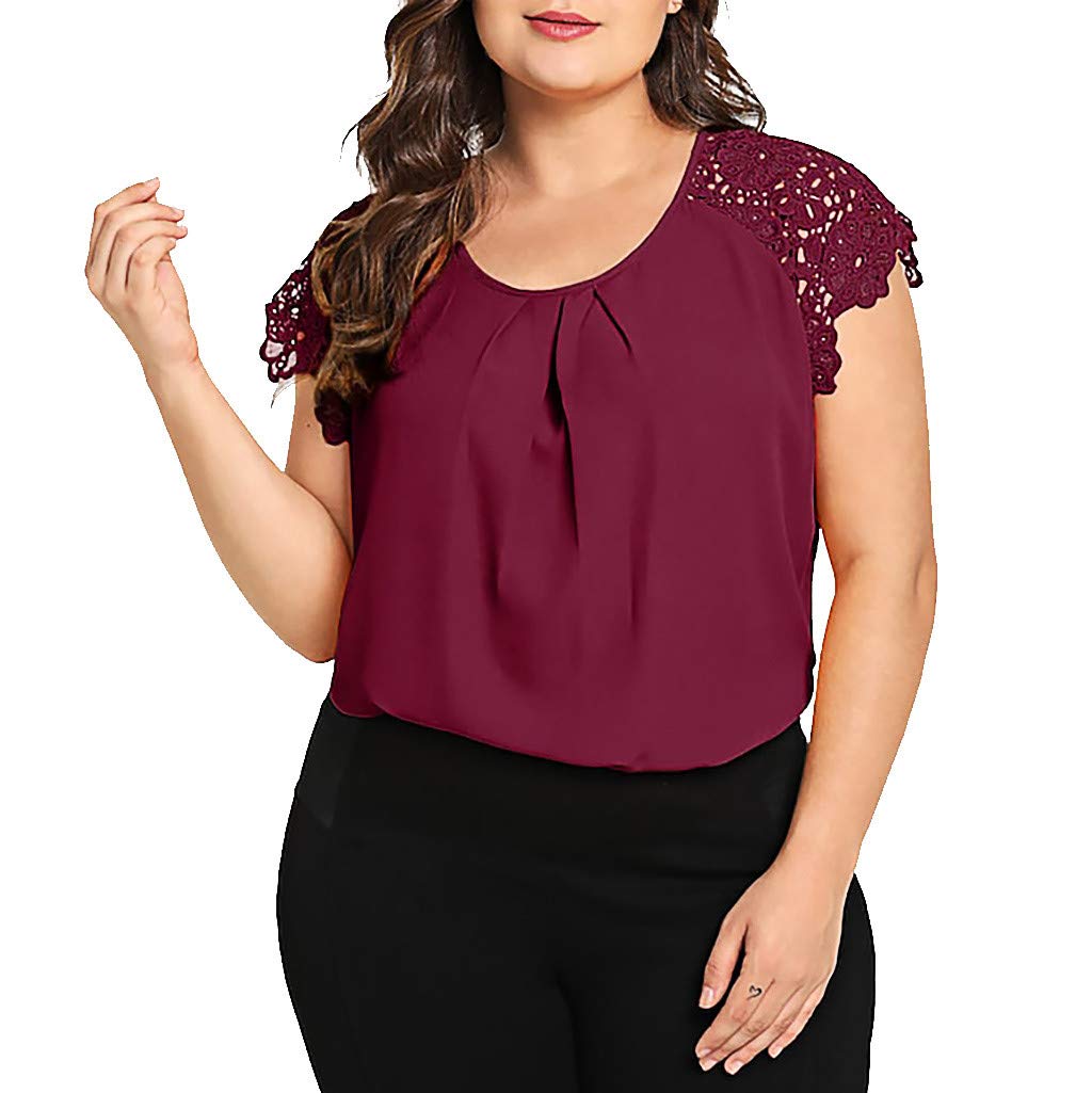 Ideology Plus Size Women's Floral & Solid Blouse - Elegant Lace Shoulder Tops in Black for Casual Wear | Office, Party & Everyday Fashion Outfits