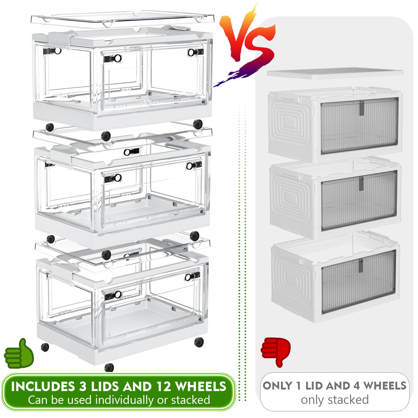 Clear Stackable Storage Bins with Lids & Wheels - 144QT for Home & Dorm Organization