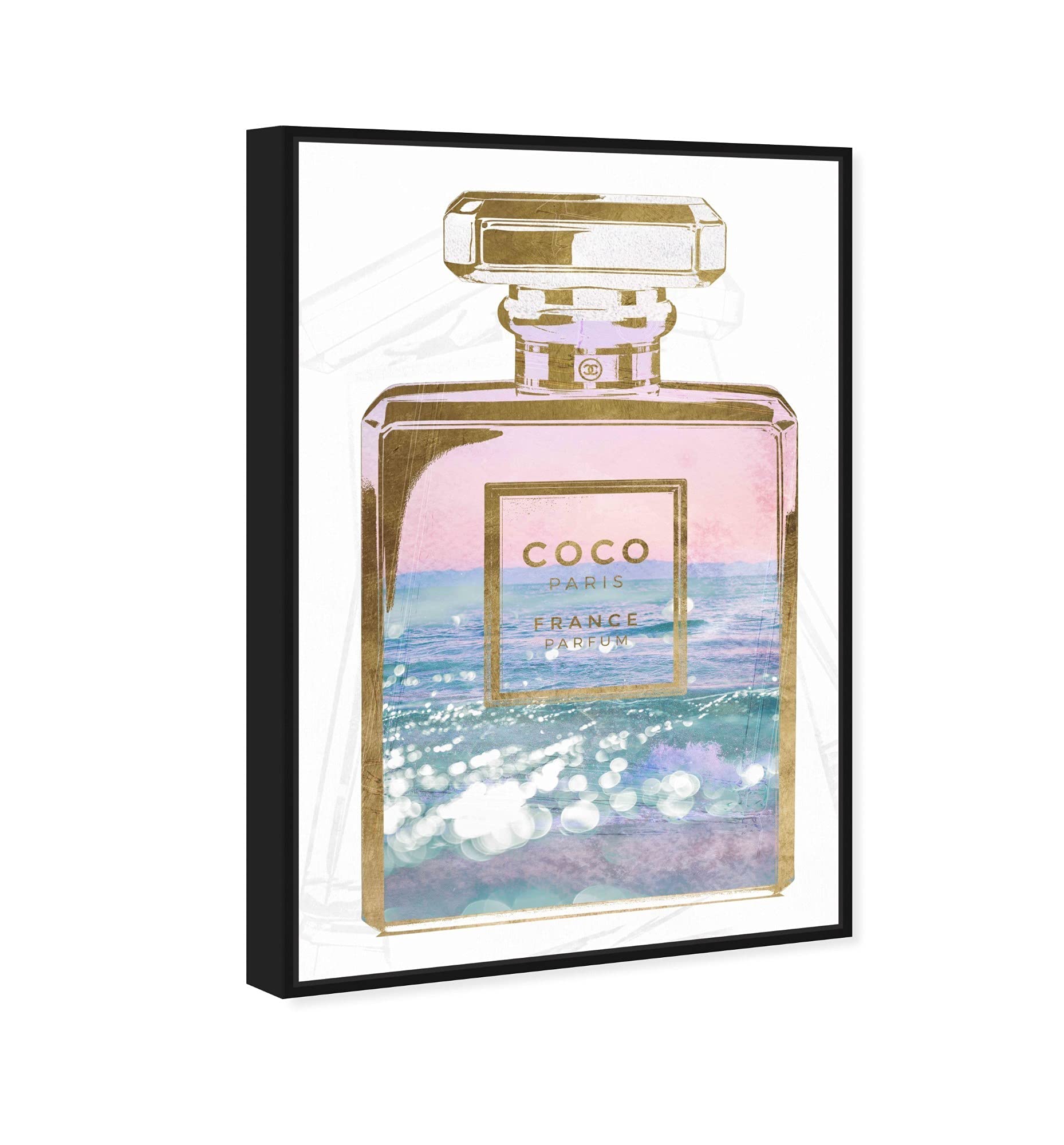 Oliver Gal Fashion and Glam Wall Art Canvas Print - Blush Ocean Spray Perfume Theme, 16x24 Inches, Black Floating Frame - Perfect for Living Room, Bedroom & Office Décor