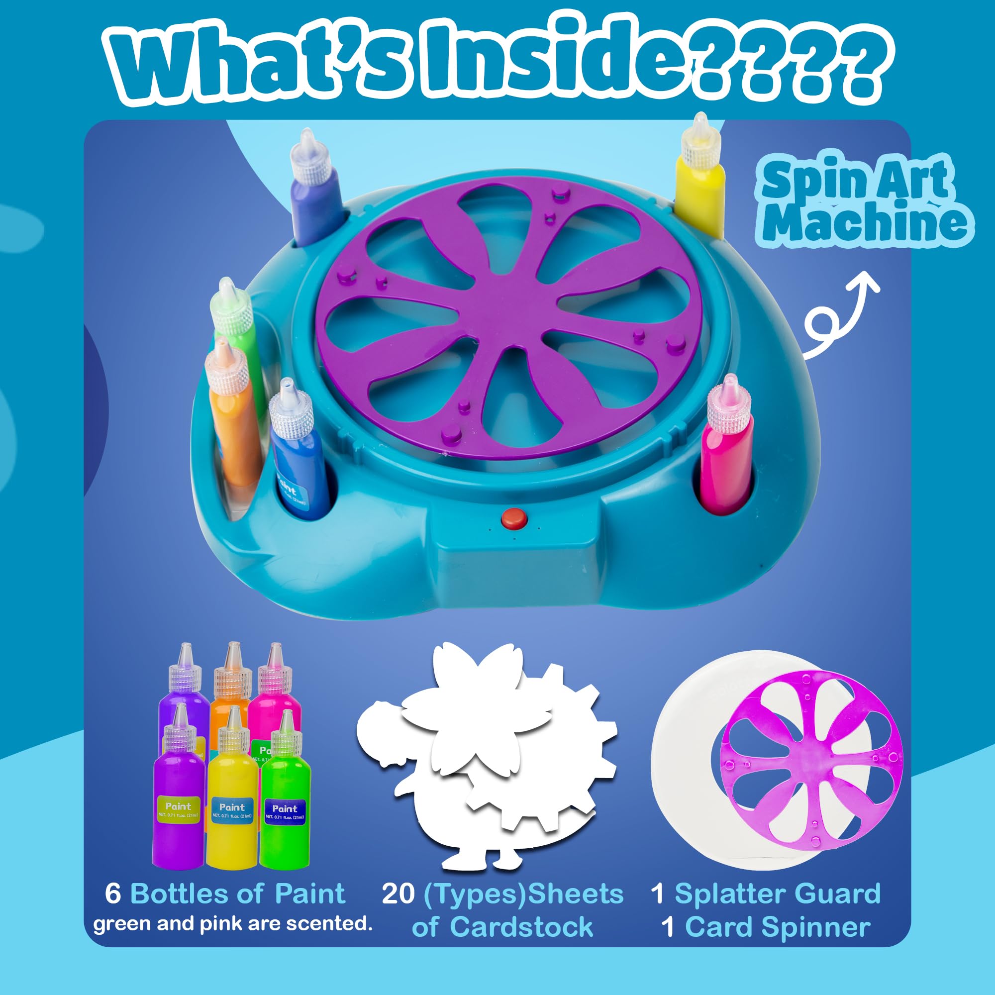 Variable Speed Spin Art Machine for Kids - Battery Operated Paint Spinner with Splatter Guard, Washable Paint & Art Cards | STEM Toys, Arts & Crafts Kit for Boys & Girls | Perfect for Birthday Parties, Classroom Activities & Creative Play