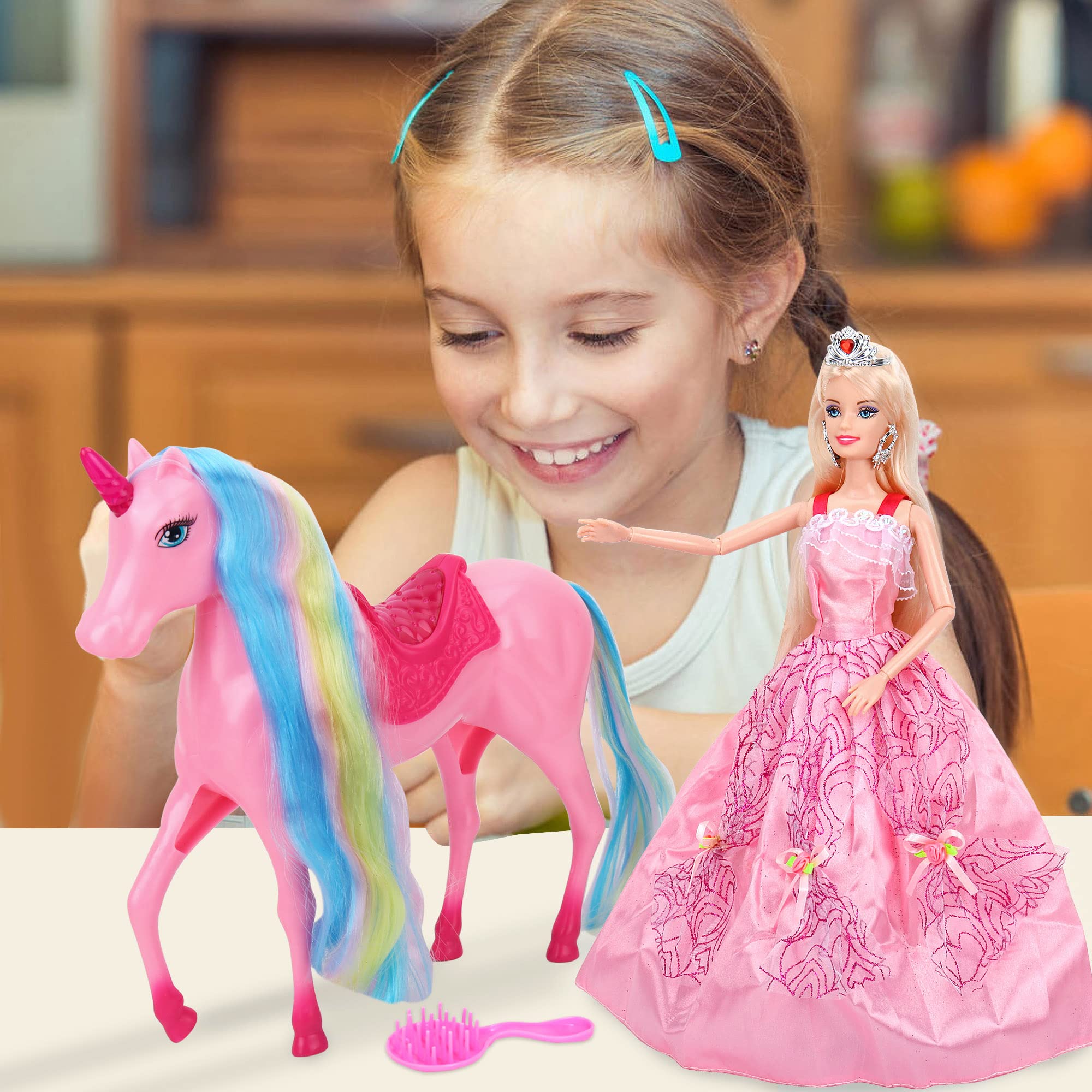 BETTINA Magical Light Up Unicorn Princess Doll Set - Glowing Unicorn Toys for Girls with Flowing Mane & Tail - Perfect Princess Gift for Kids - Birthday, Christmas & Playtime Fantasy Adventures