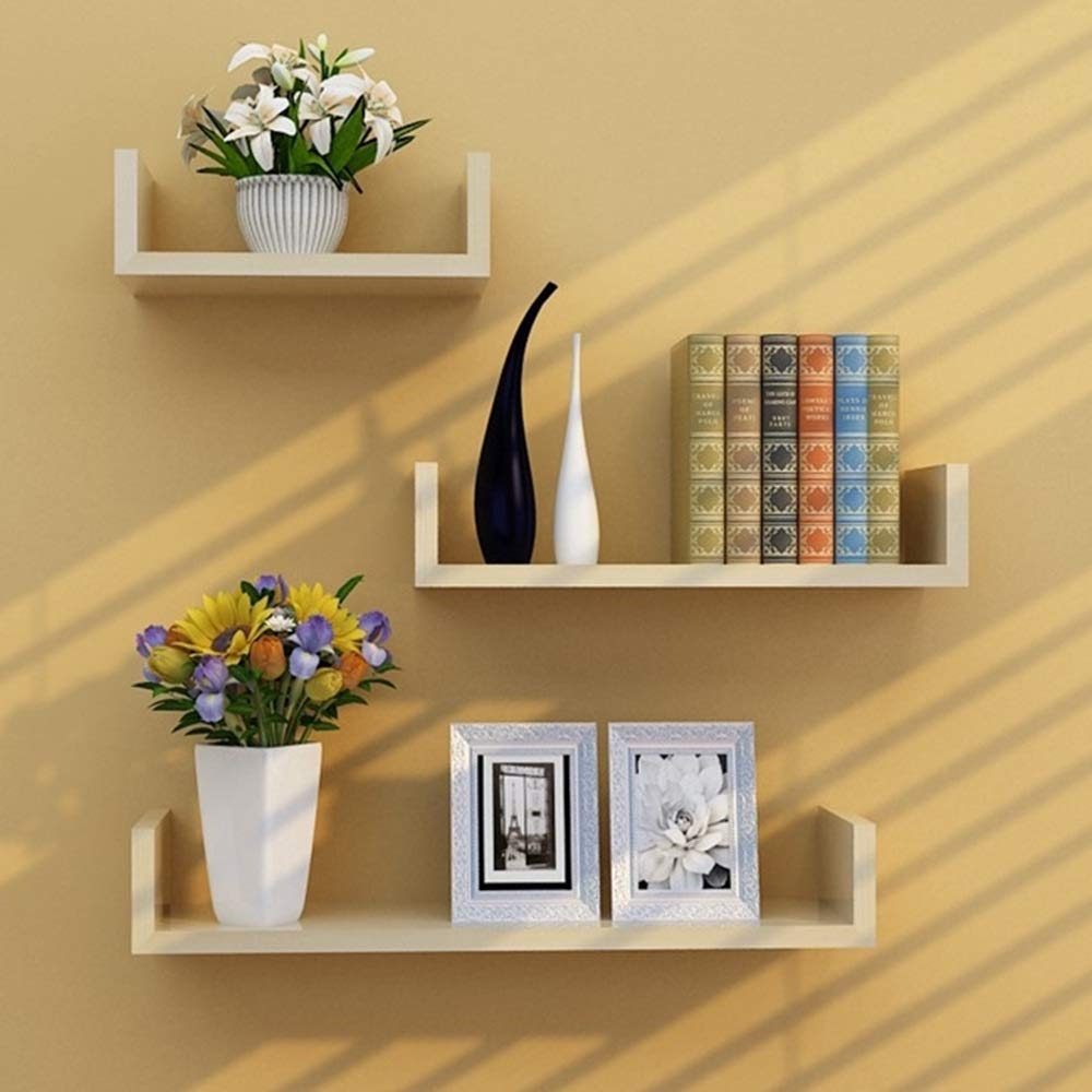 GLJ Floating Shelves - U-Shaped Wall-Mounted Bookshelves, No Drill Space-Saving Shelving for Dorm Rooms & Small Apartments - Perfect for Books, Decor & Room Dividers (Color: Black)