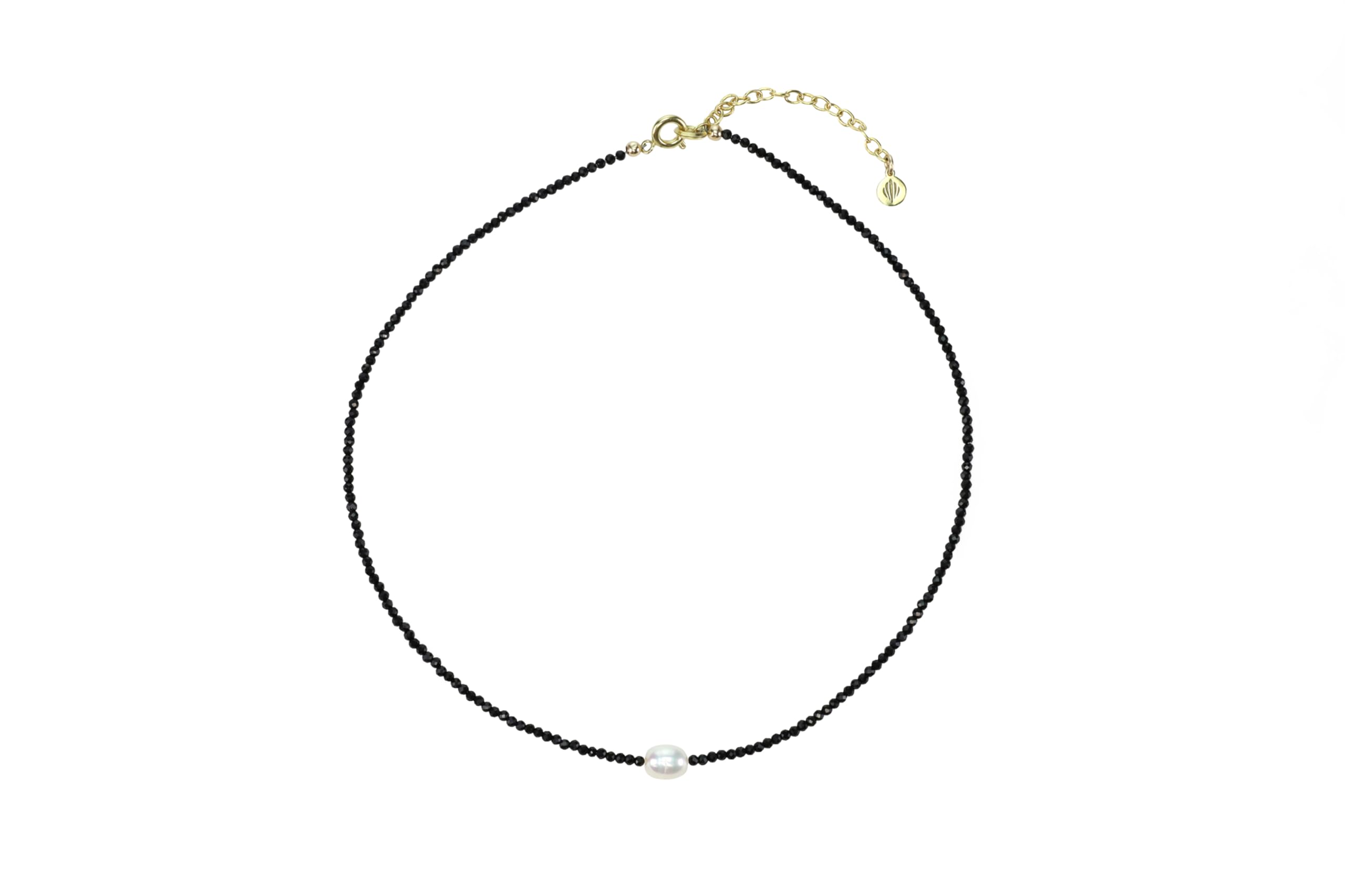2mm Beaded Spinel Black Beads Necklace with Freshwater Pearl Pendant - Elegant Gold Bridal Jewelry for Weddings, Bridesmaid Gifts & Special Occasions - Delicate Beaded Necklace for Evening Parties, Anniversaries and Formal Events