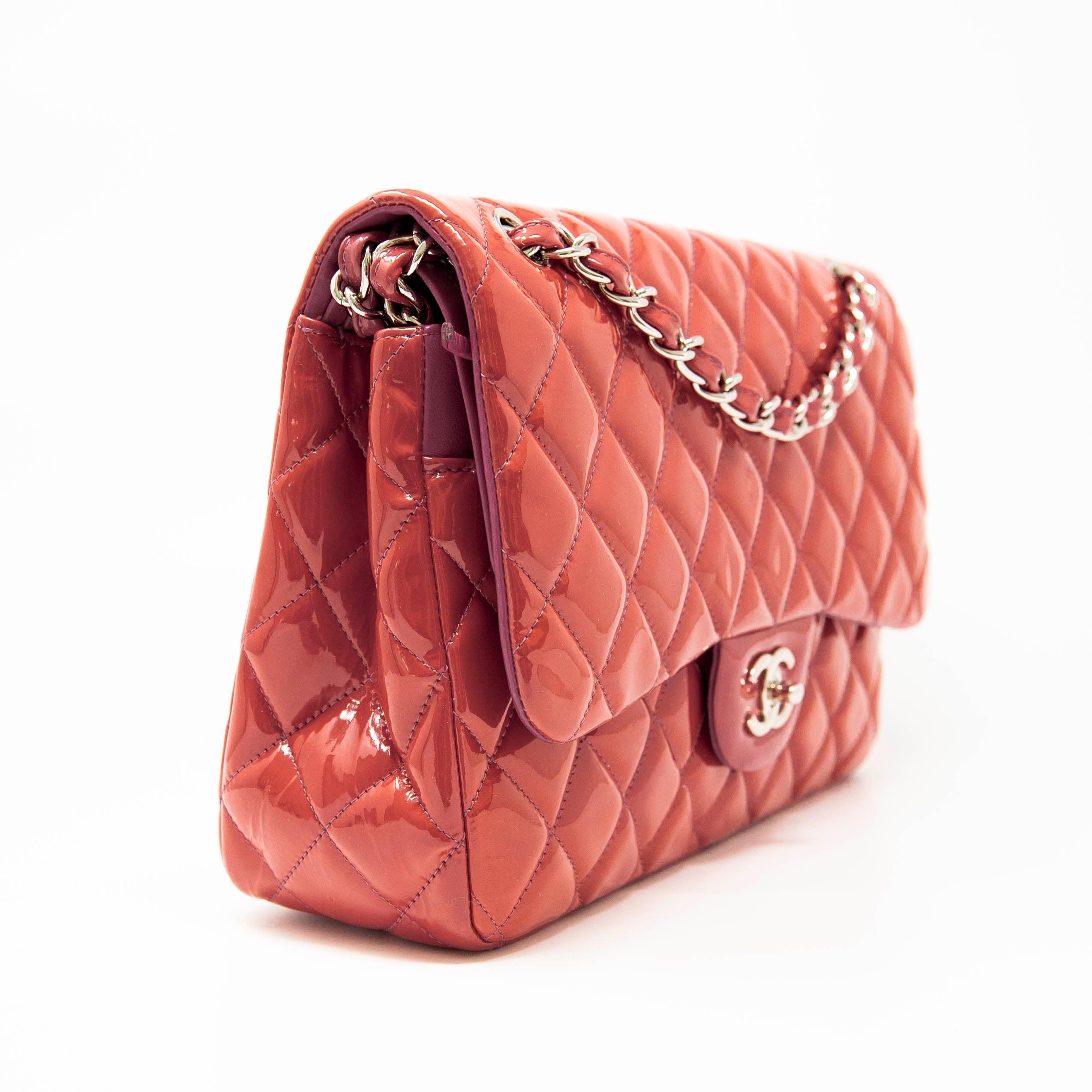 Chanel Pink Patent Leather Classic Jumbo Flap Bag - Luxury Designer Handbag for Women, Perfect for Parties & Special Occasions