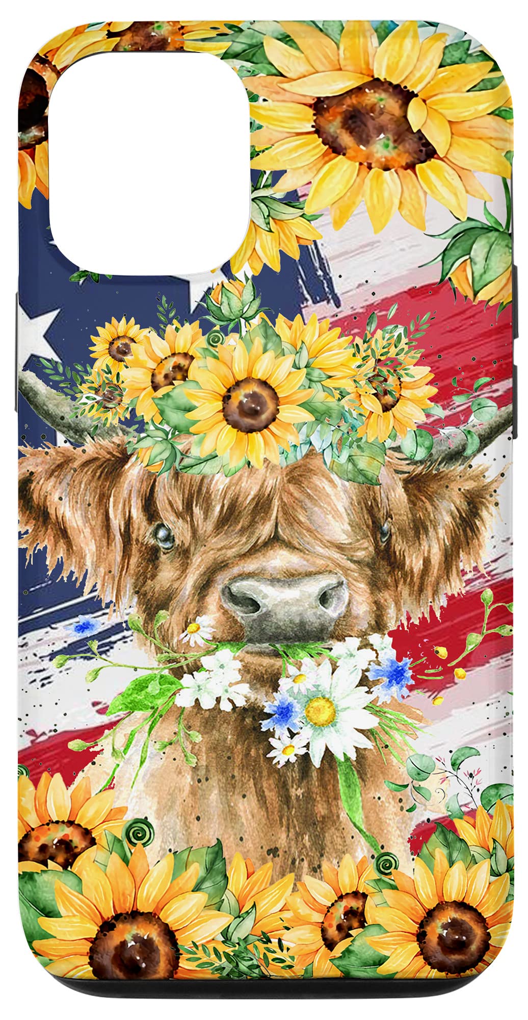 iPhone 12/12 Pro Case - Sunflower & Highland Cow Design, Cute Farm Animal Protective Cover for Women | Perfect for Country Living, Gardening & Outdoor Activities