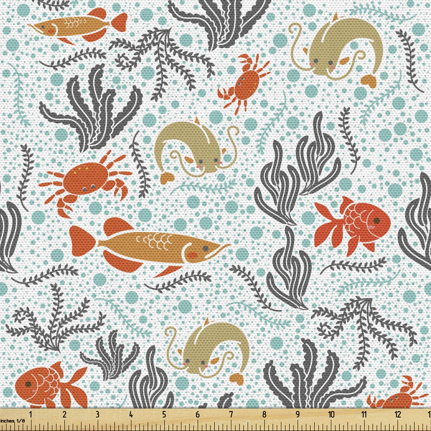 Ambesonne Marine Fabric by The Yard - Underwater Coral Reef & Bubbles Design - 10 Yards Multicolor Upholstery Fabric for Sofa, Curtains & Home Decor - Perfect for Coastal Living Rooms, Beach House Decor & Ocean-Themed Bedrooms