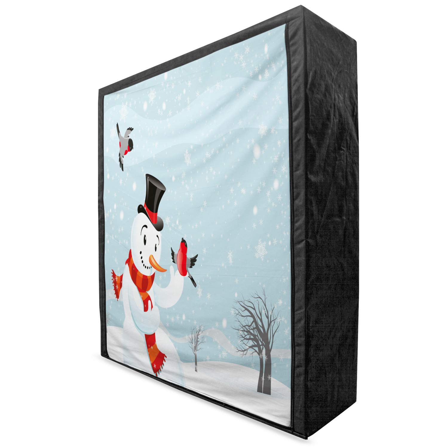 Ambesonne Snowman Portable Fabric Wardrobe - Christmas Holiday Storage Closet with Shelves | 59 Inch Multicolor Clothing Organizer for Bedroom, Nursery & Seasonal Decor | Winter Snowfall Theme with Bullfinch Birds Design